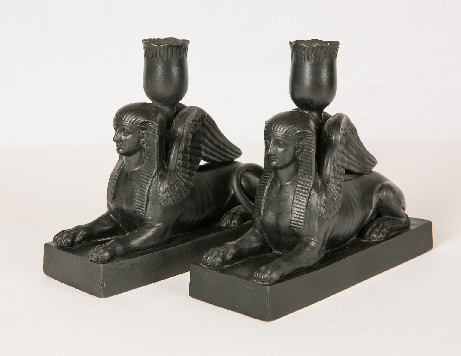 Neoclassical Pair of Wedgwood Black Basalt Sphinxes Made, circa 1840