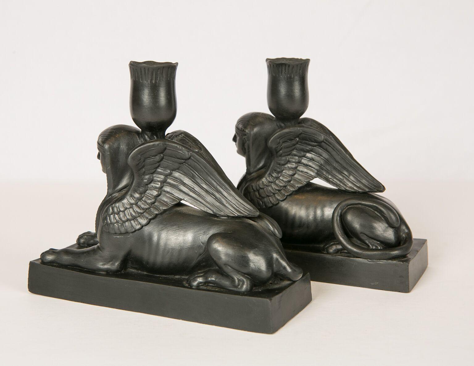 Pair of Wedgwood Black Basalt Sphinxes Made, circa 1840 In Excellent Condition In Katonah, NY
