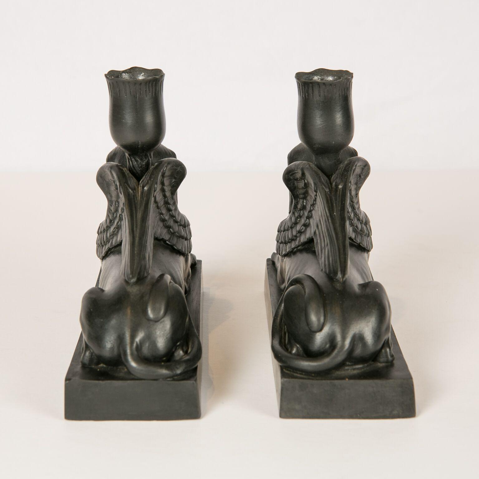 Stoneware Pair of Wedgwood Black Basalt Sphinxes Made, circa 1840