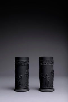 Pair of Wedgwood Black Basalt Spill Vases