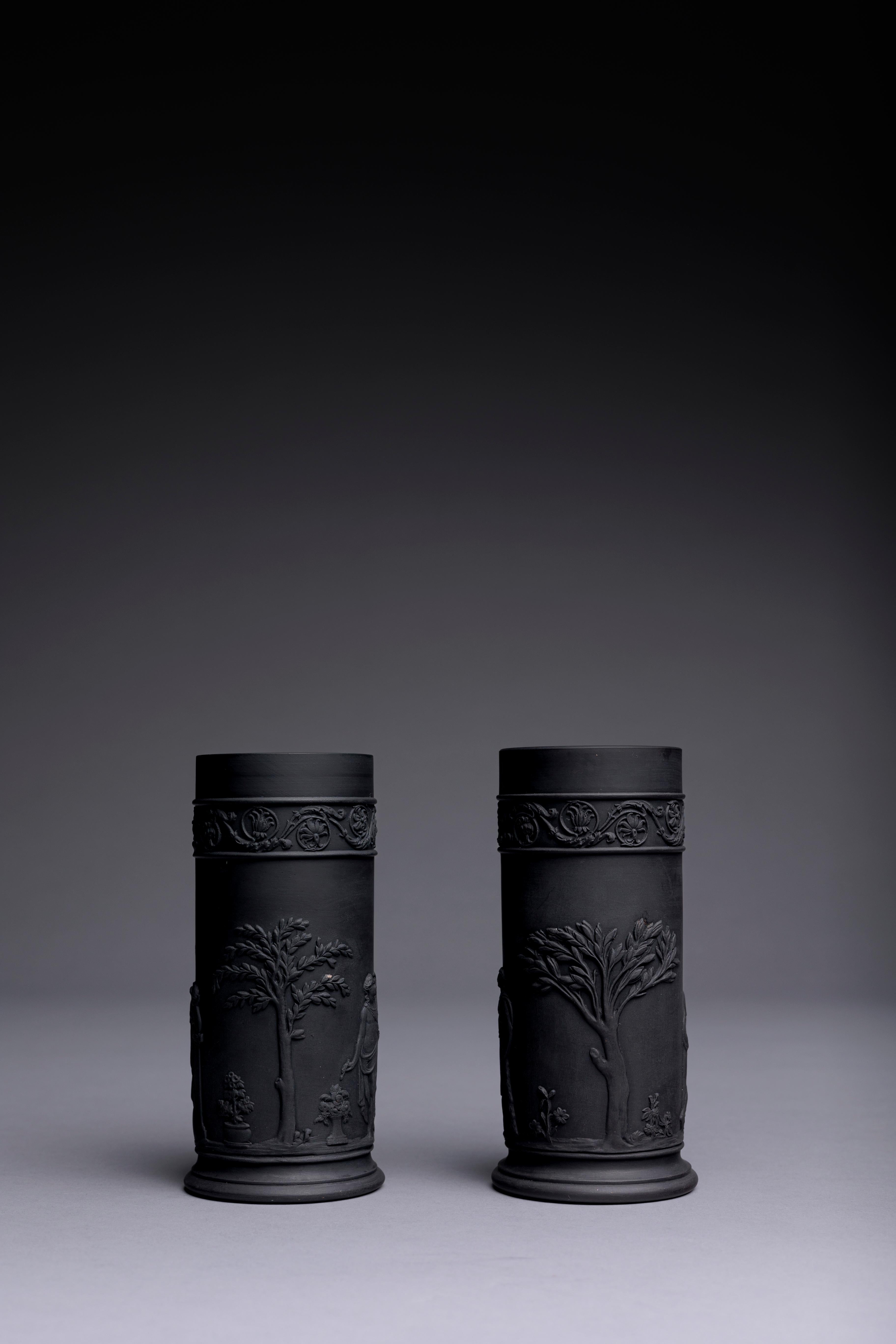 Neoclassical Pair of Wedgwood Black Basalt Spill Vases