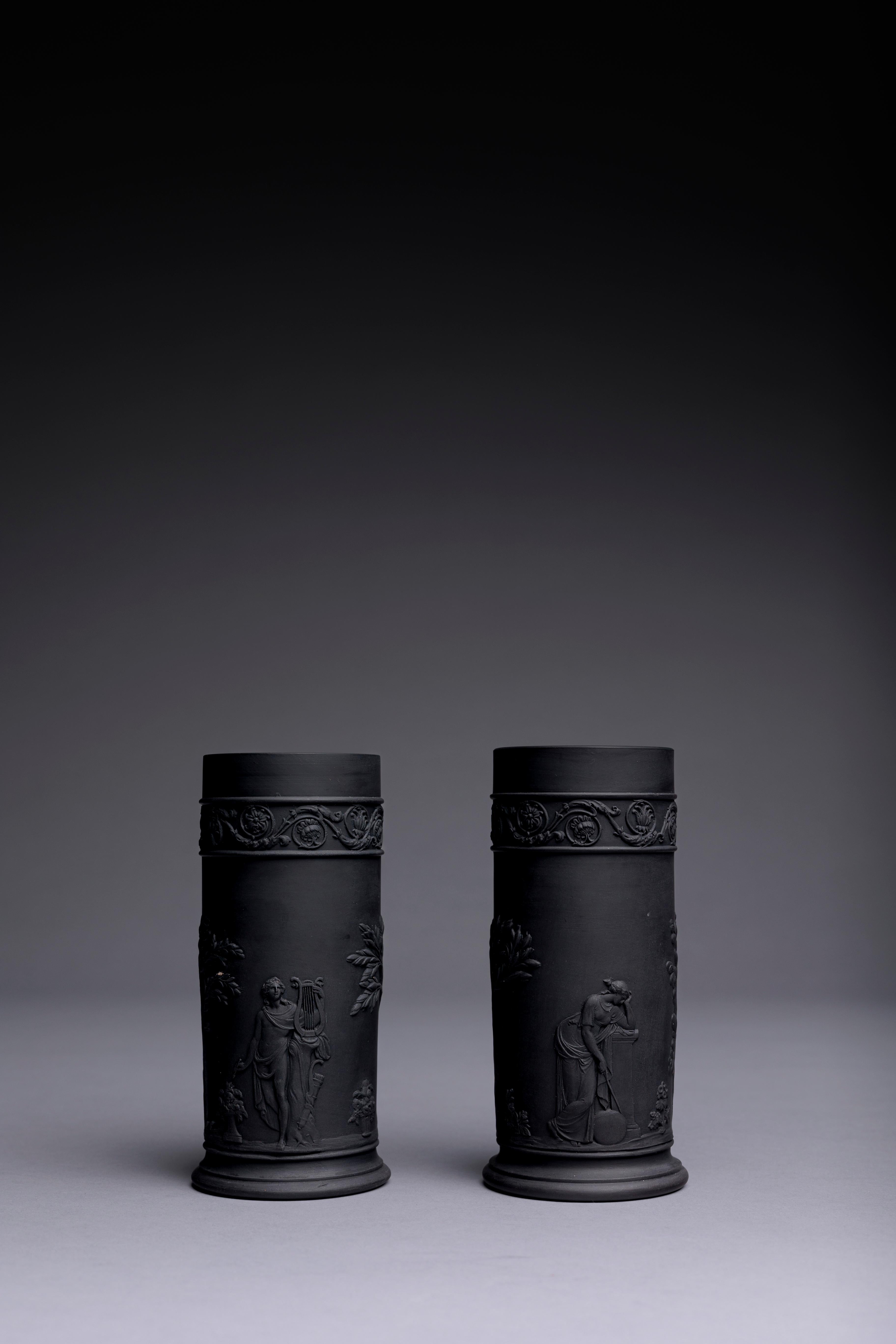 English Pair of Wedgwood Black Basalt Spill Vases