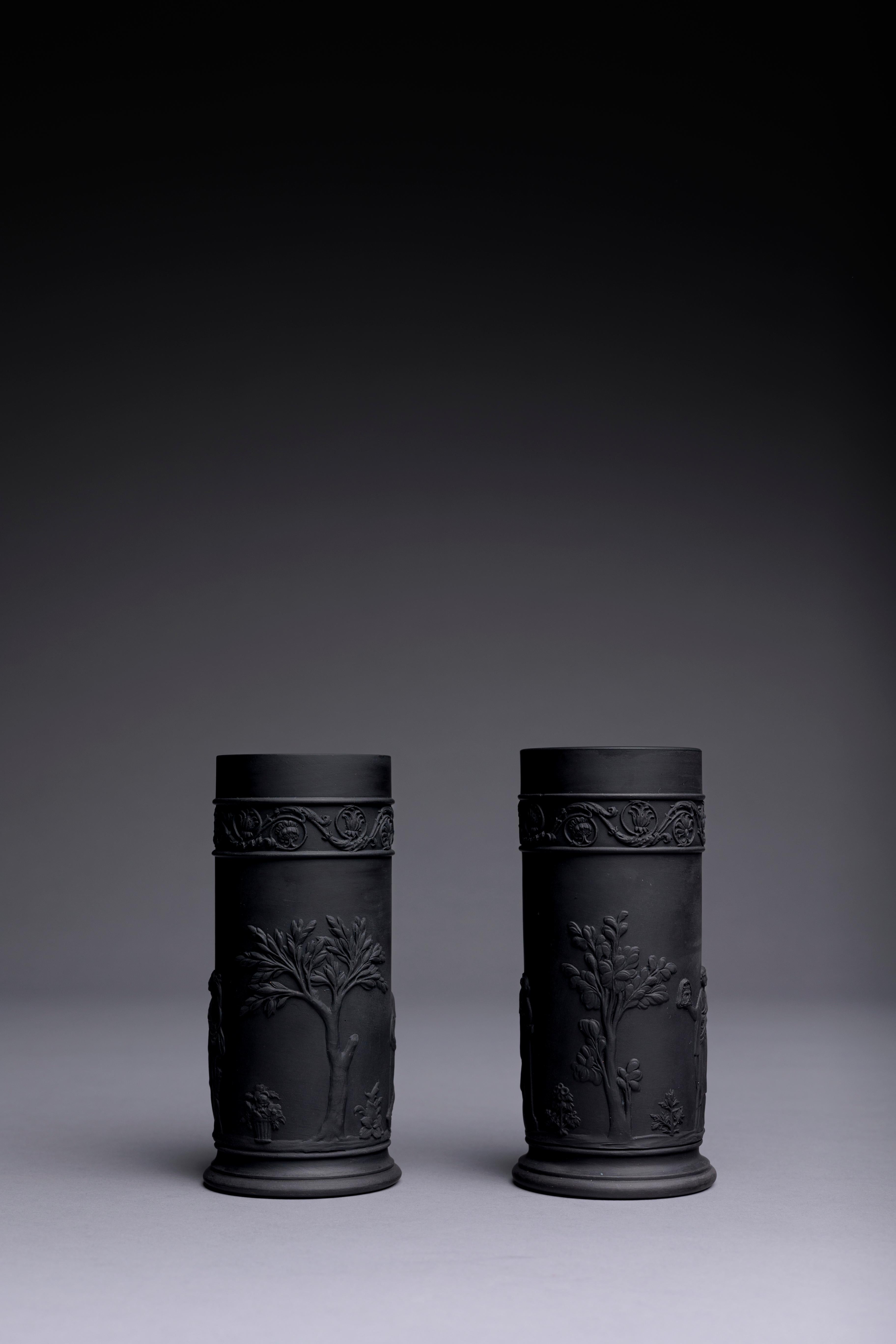 Pair of Wedgwood Black Basalt Spill Vases In Excellent Condition In Fort Lauderdale, FL