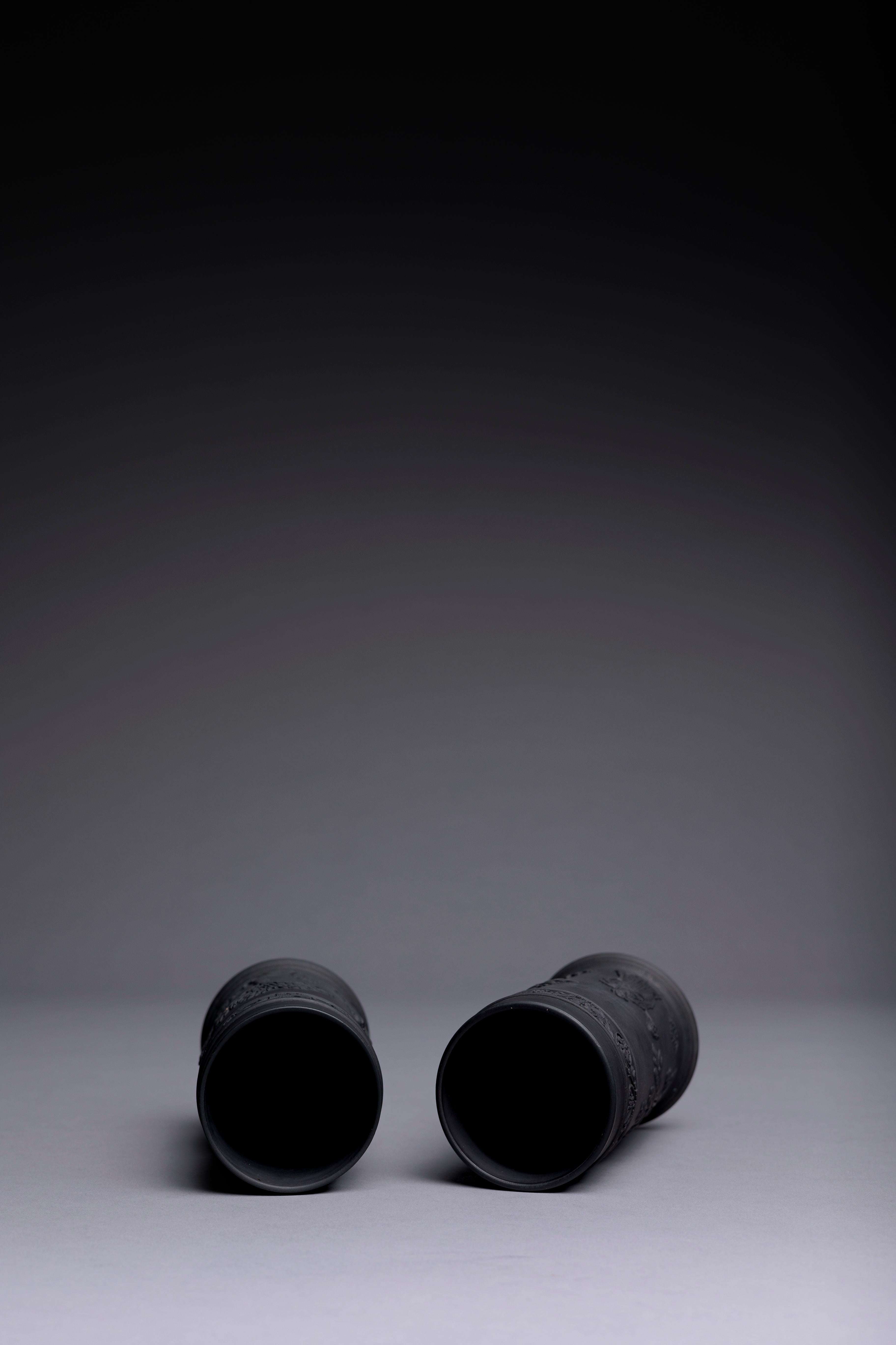 Pair of Wedgwood Black Basalt Spill Vases 2