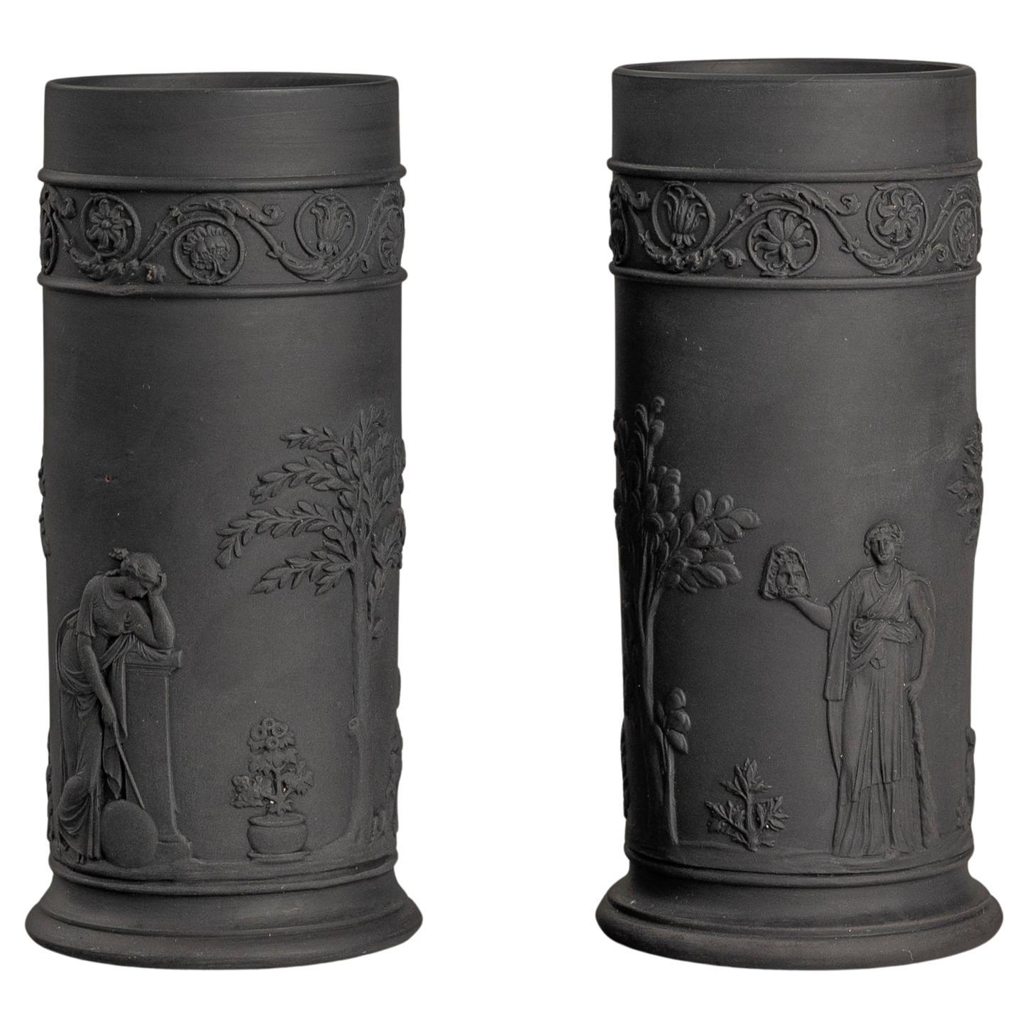 Pair of Wedgwood Black Basalt Spill Vases