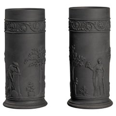 Antique Pair of Wedgwood Black Basalt Spill Vases