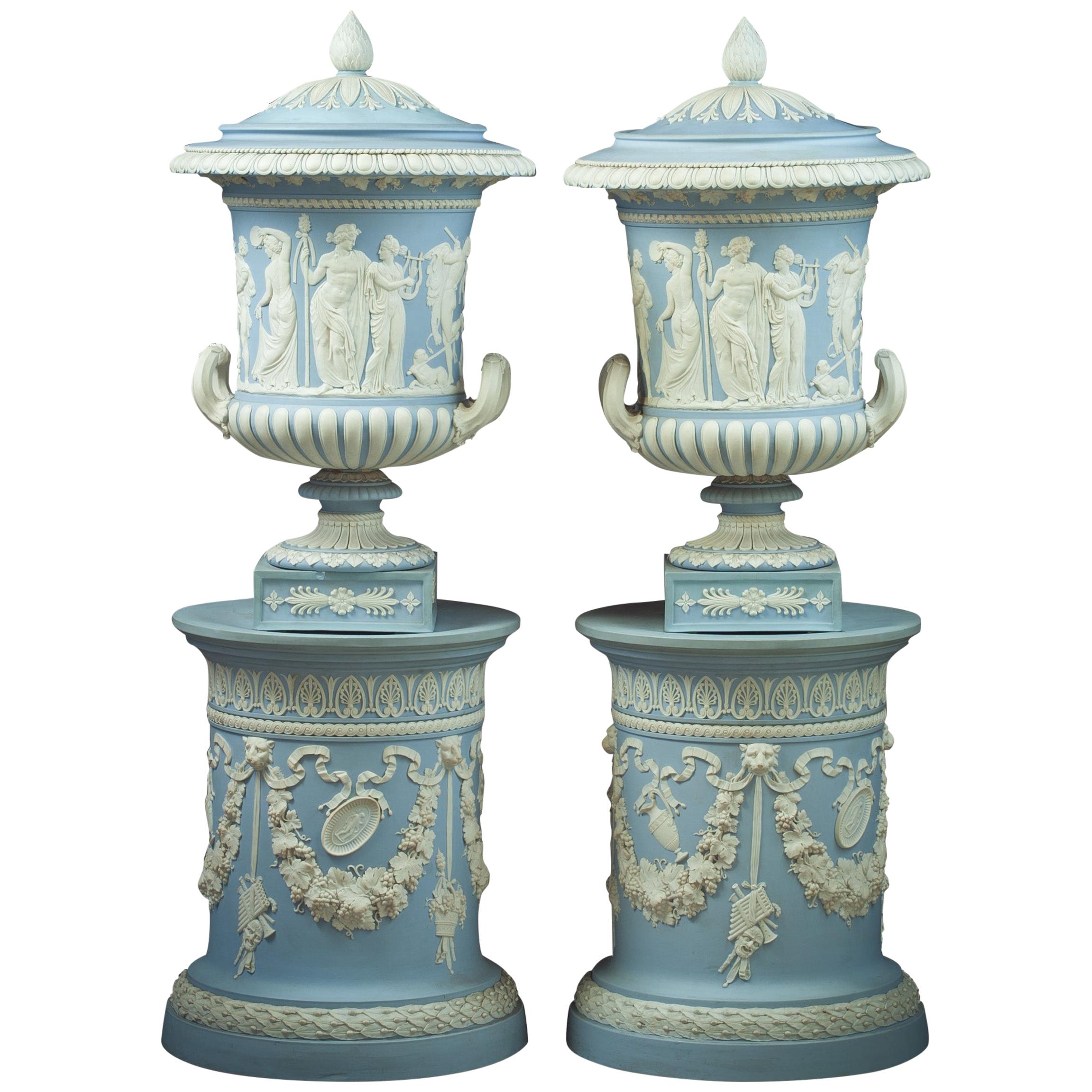 Pair of Wedgwood Borghese Covered Vases, circa 1840 For Sale