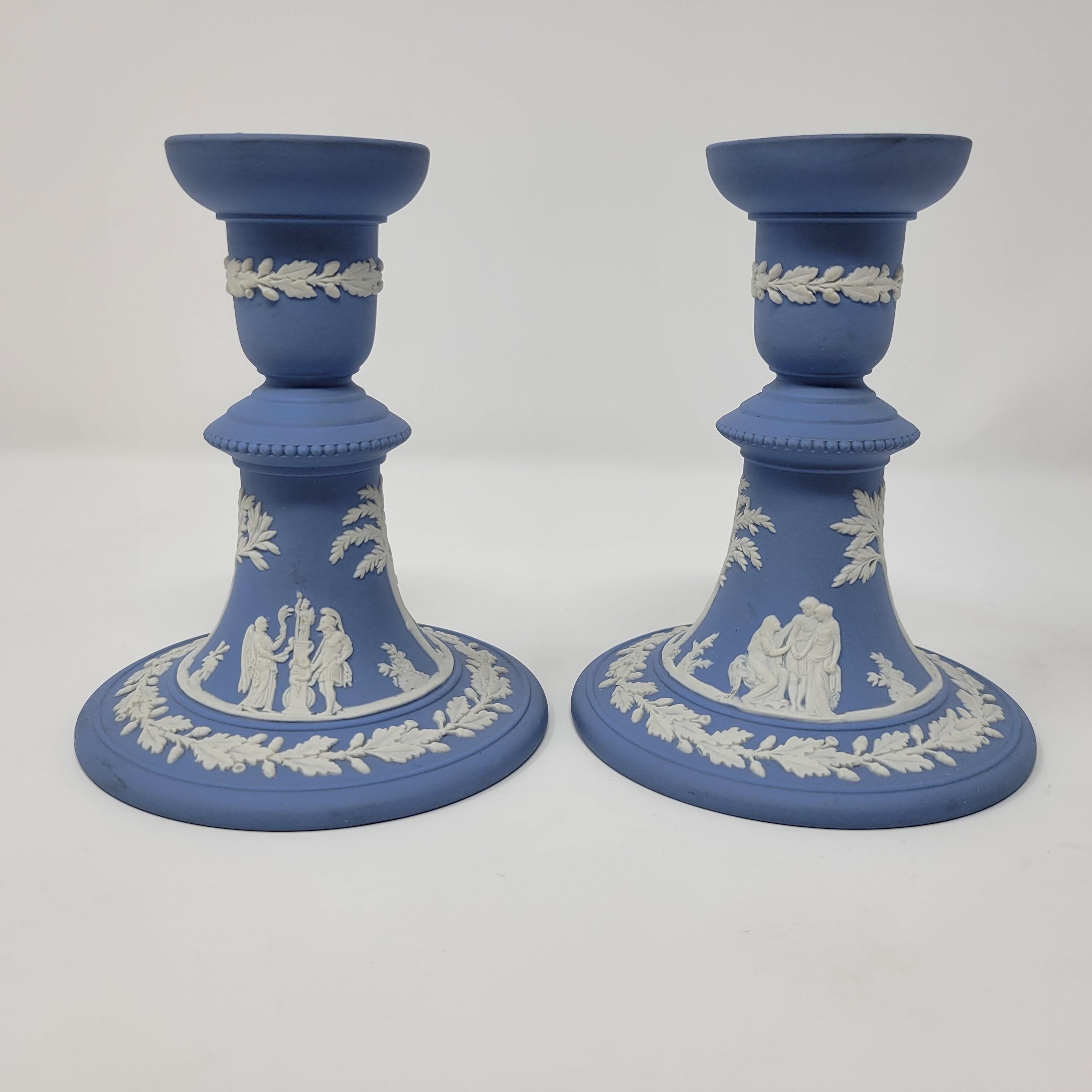 Porcelain Pair of Wedgwood Candlesticks For Sale