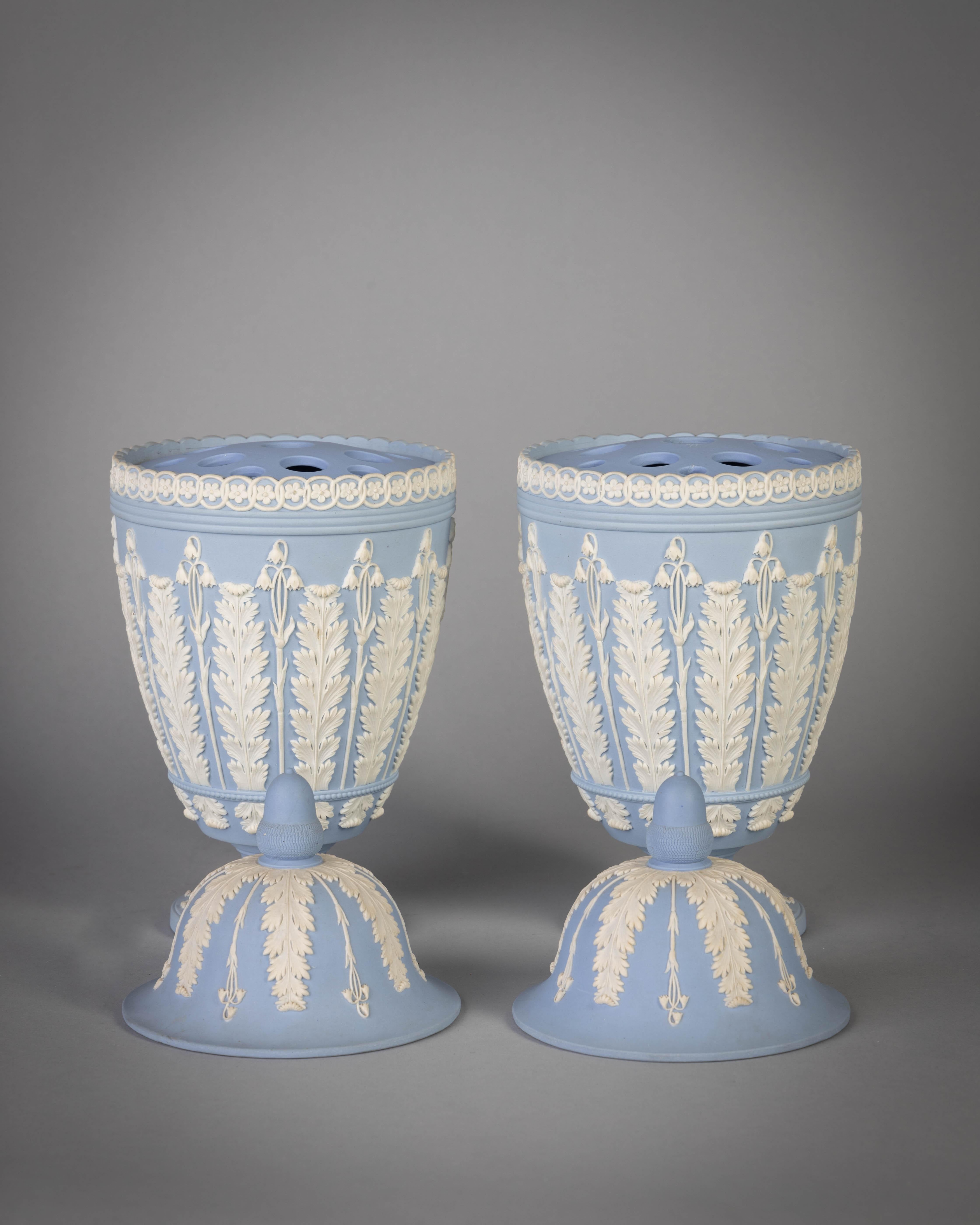 British Pair of Wedgwood Covered Potpourri Urns, circa 1880 For Sale