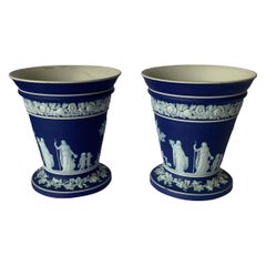Pair of Wedgwood Dark Blue and White Vases
