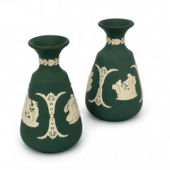 Pair of Wedgwood Green Jasperware Bud Vases, Neoclassical, 1960s