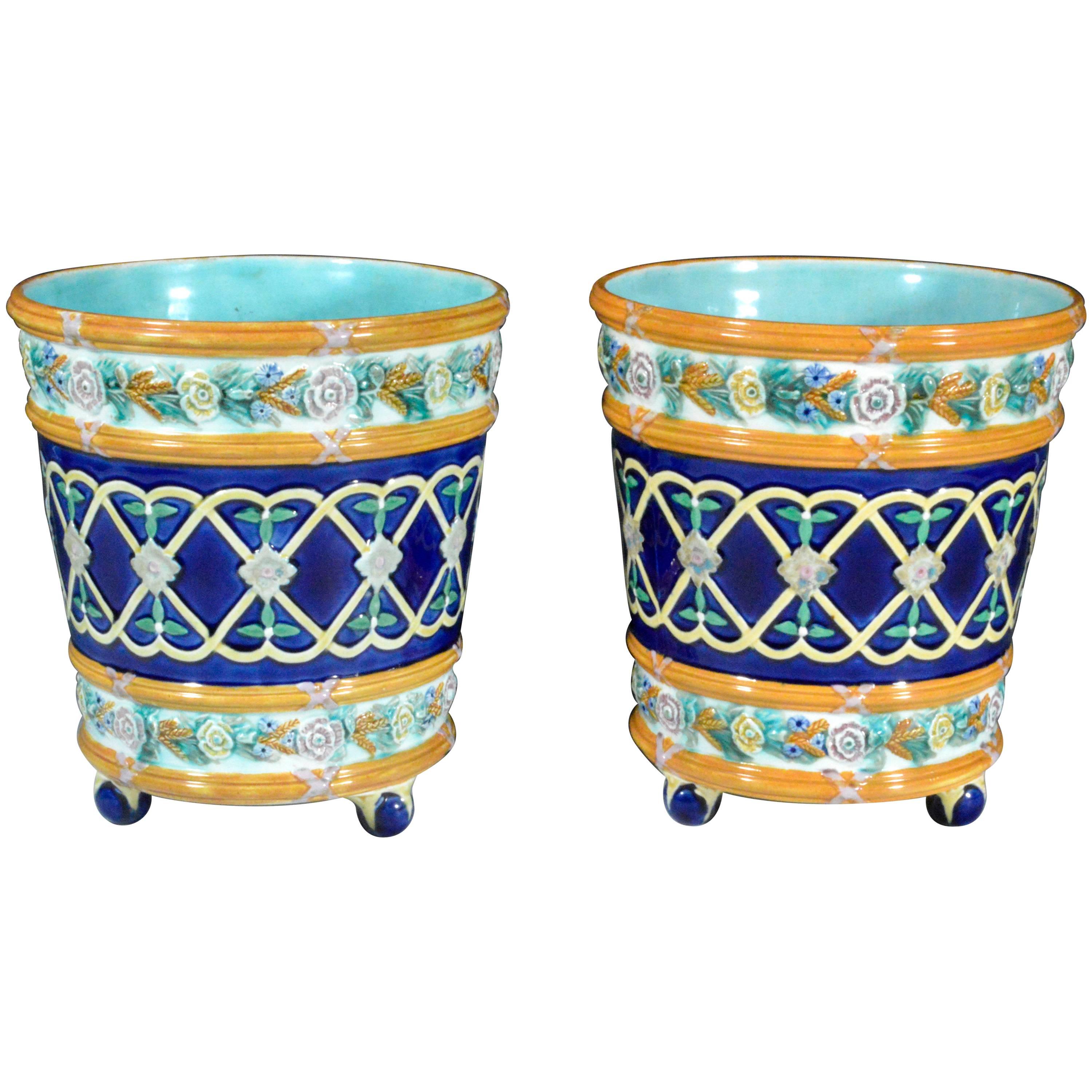 Pair of Wedgwood Majolica Cache Pots, circa 1872
