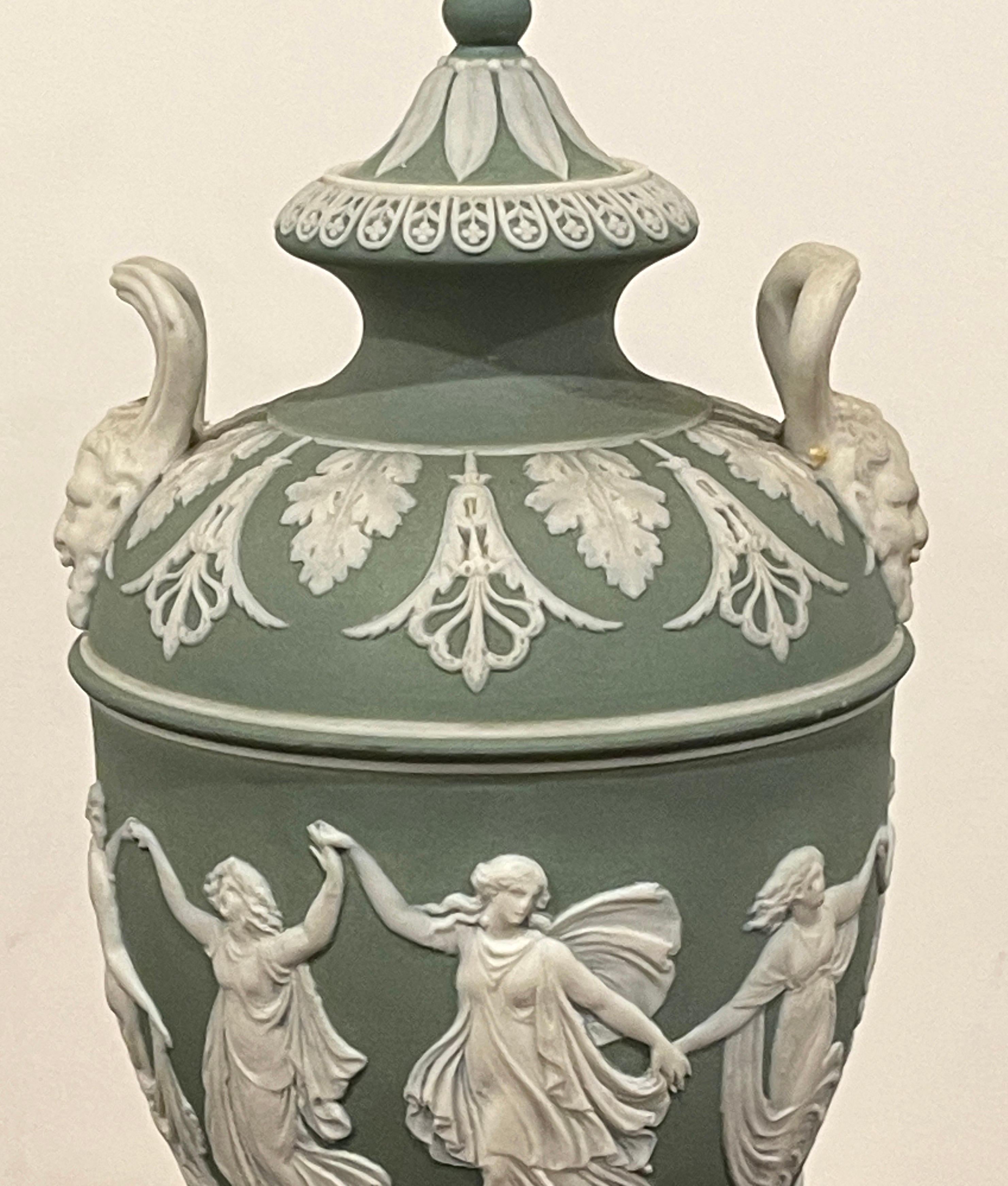 Pair of Wedgwood Olive Basalt ‘Dancing Hours ‘ Vases with Covers 4