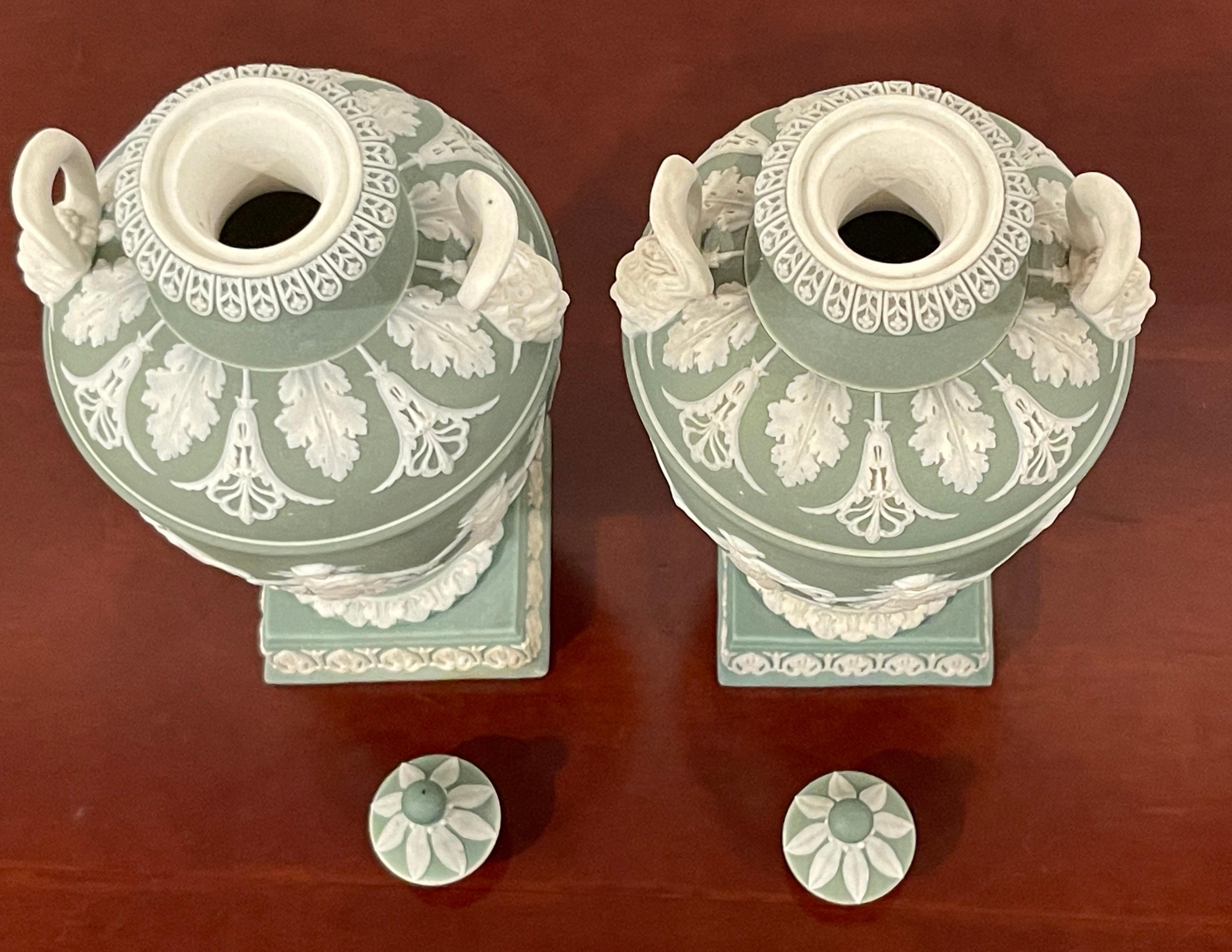 Pair of Wedgwood Olive Basalt ‘Dancing Hours ‘ Vases with Covers 2