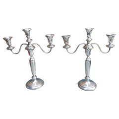 Pair of Weighted Sterling Silver Convertible Three-Light Cadelabra
