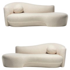 Pair of Weiman Post Modern Chaise Lounges Sofas in Ivory White Bouclé, c. 1990