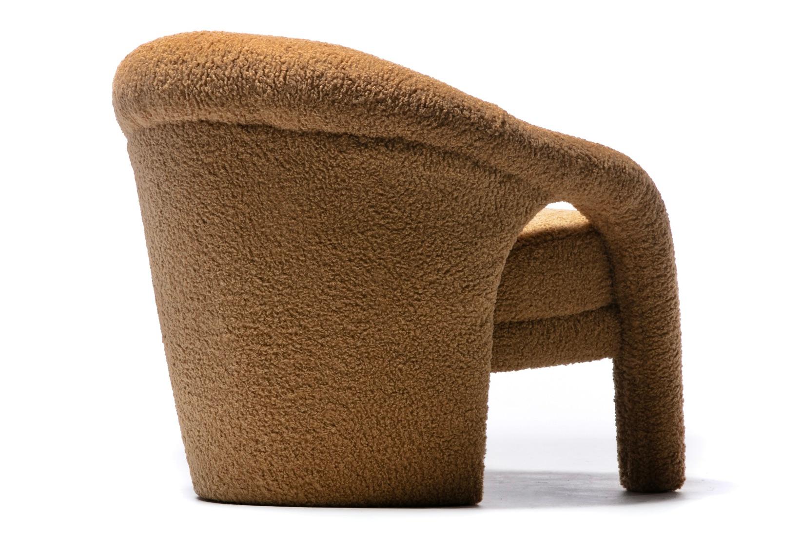Pair of Weiman Post Modern Lounge Chairs Newly Upholstered in Latte Bouclé For Sale 4