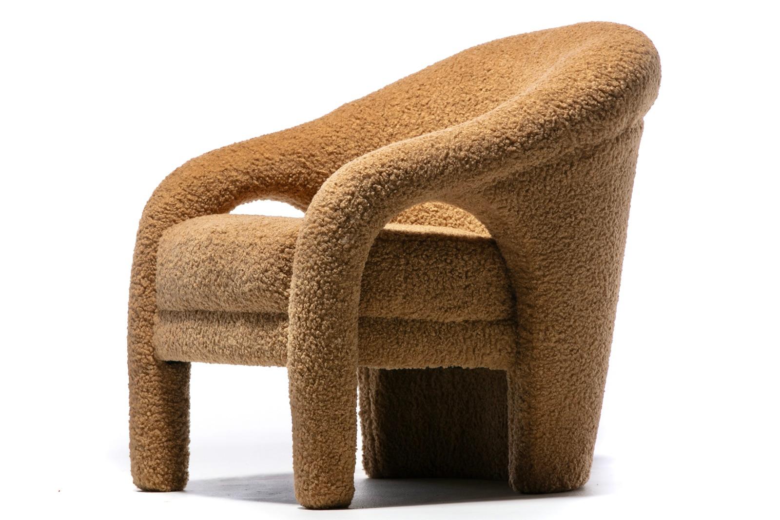 Pair of Weiman Post Modern Lounge Chairs Newly Upholstered in Latte Bouclé For Sale 7