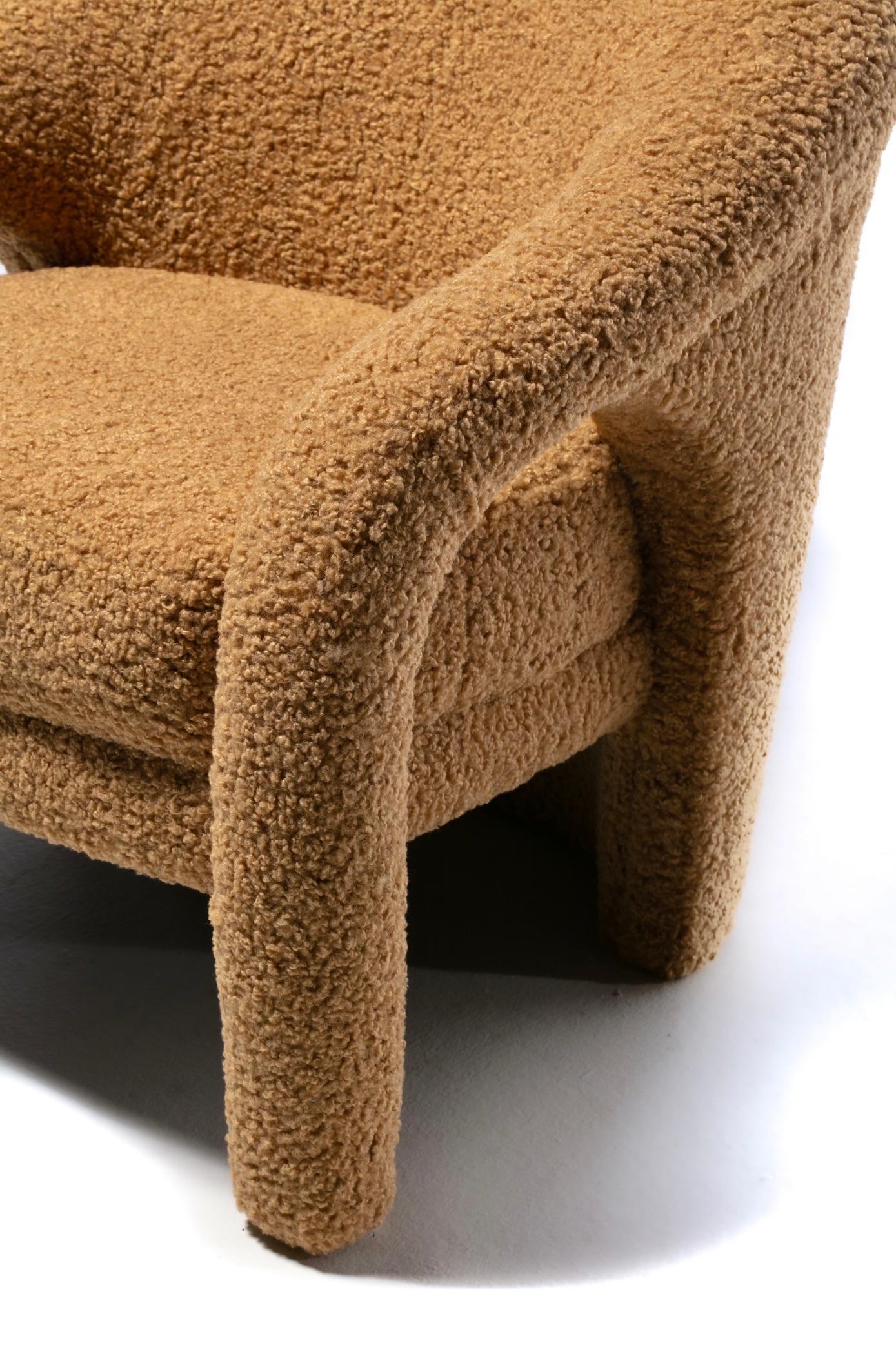 Pair of Weiman Post Modern Lounge Chairs Newly Upholstered in Latte Bouclé For Sale 8