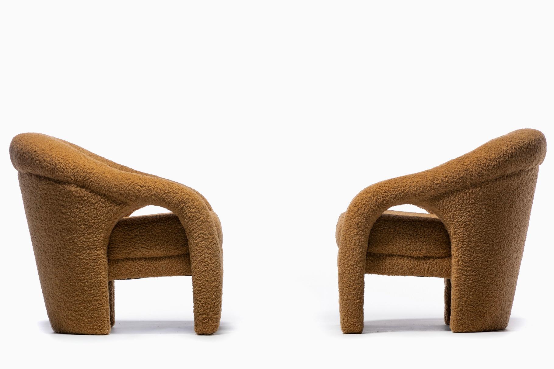 Pair of Weiman Post Modern Lounge Chairs Newly Upholstered in Latte Bouclé For Sale 12