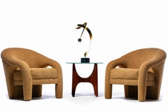 Pair of Weiman Post Modern Lounge Chairs Newly Upholstered in Latte Bouclé
