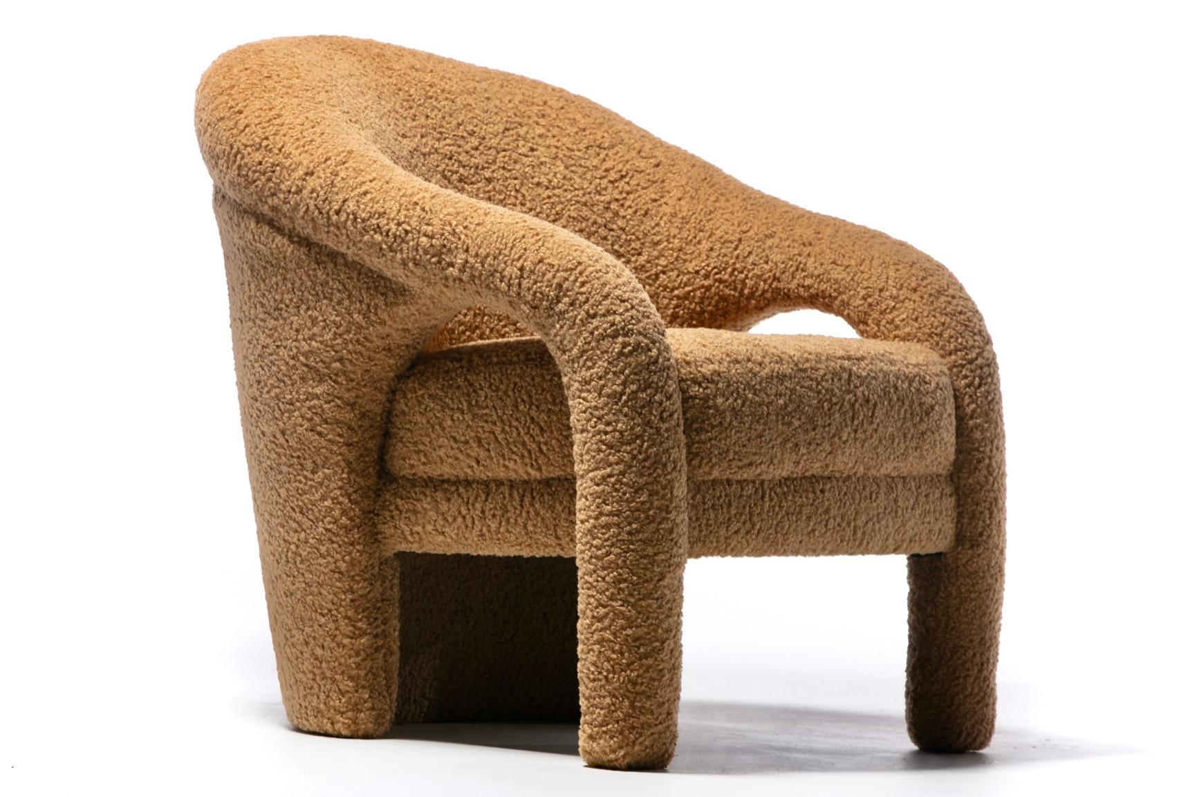 Pair of Weiman Post Modern Lounge Chairs Newly Upholstered in Latte Bouclé For Sale 2