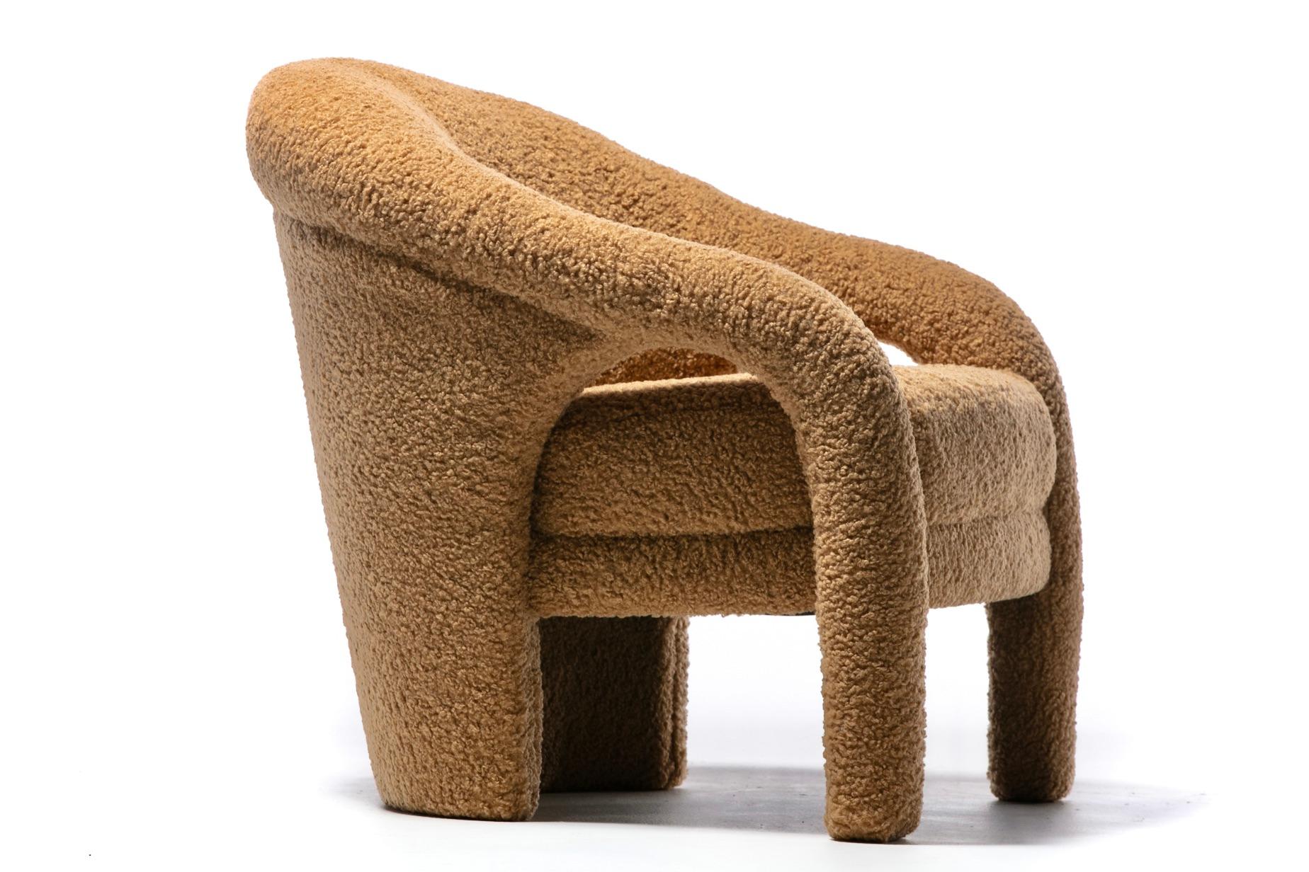 Pair of Weiman Post Modern Lounge Chairs Newly Upholstered in Latte Bouclé For Sale 3
