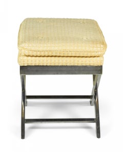 Pair of Weiman-Warren Italian X-Base Yellow and Beige Upholstered Stools