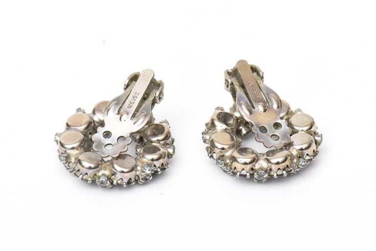 Pair of Weiss Signed Glass and Rhinestone Clip On Earrings Vintage For Sale at 1stDibs weiss