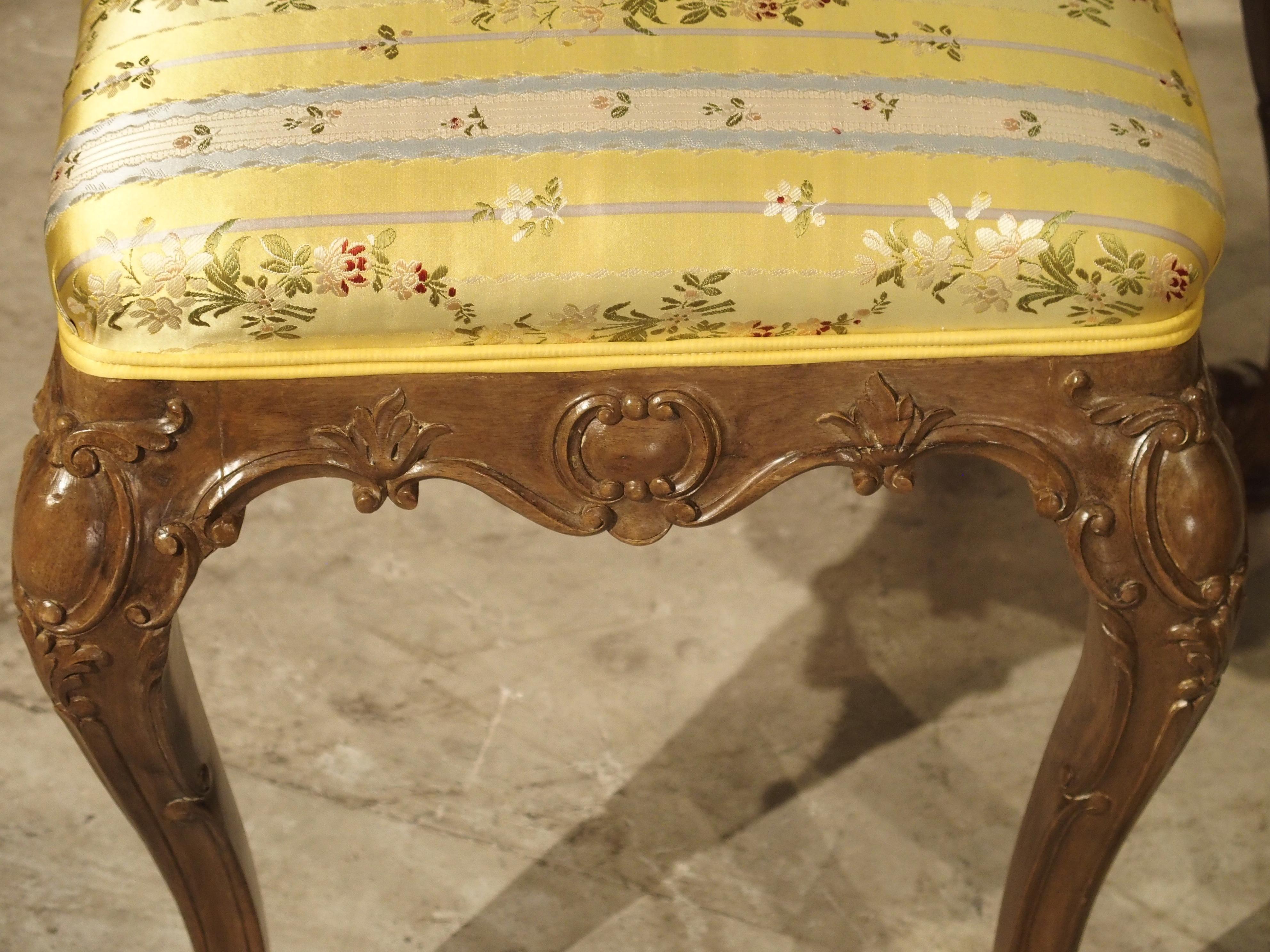 Pair of Well Carved French Louis XV Style Tabouret Stools with Silk Upholstery For Sale 8