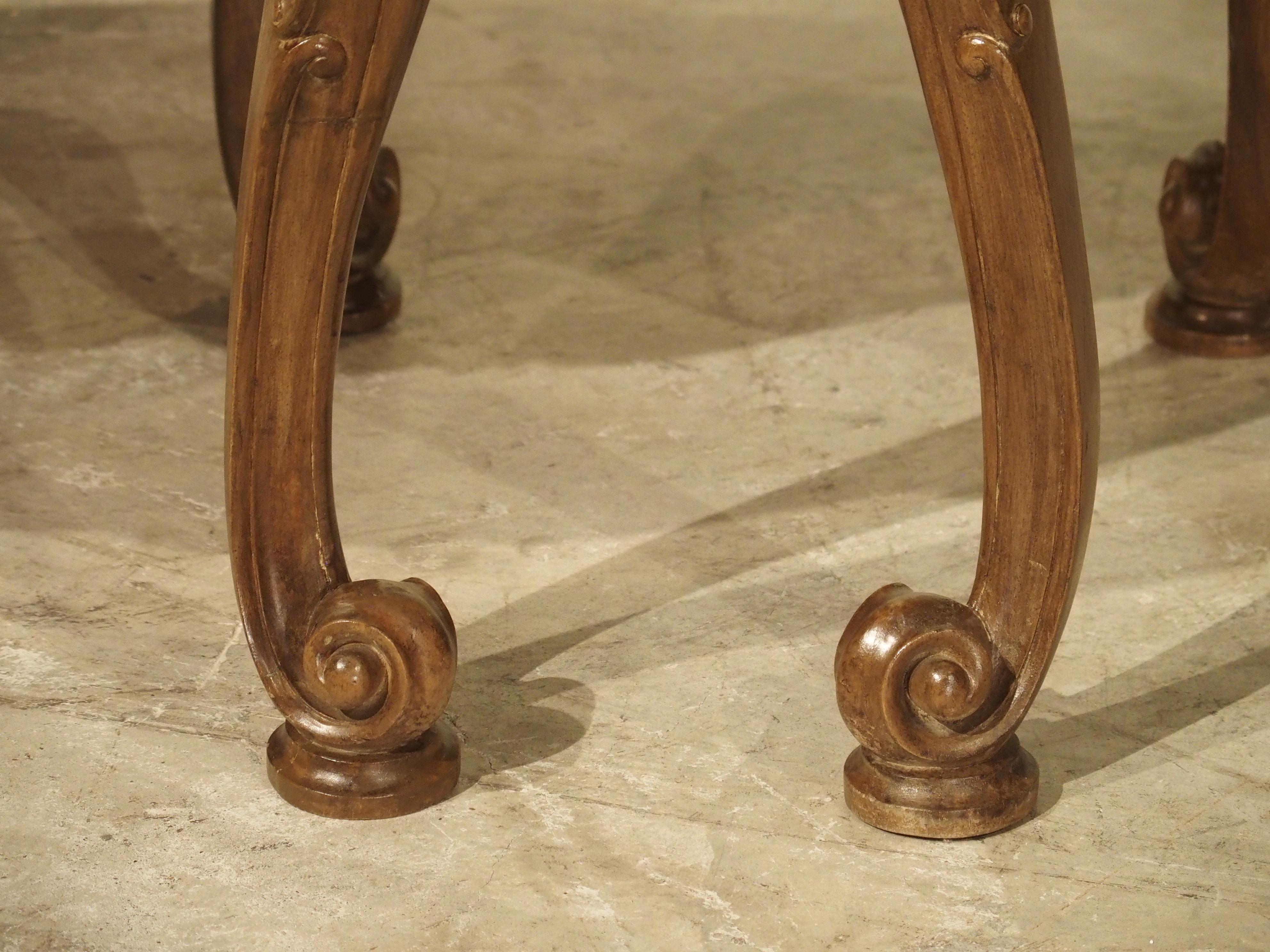 Pair of Well Carved French Louis XV Style Tabouret Stools with Silk Upholstery For Sale 3