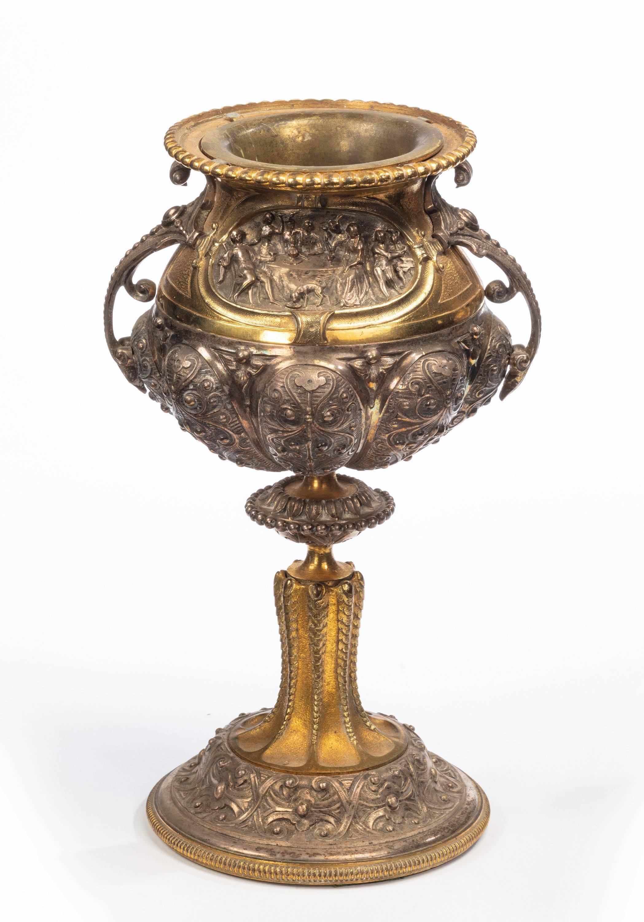 English Pair of Well-Cast Bronze and Gilt Bronze Vases
