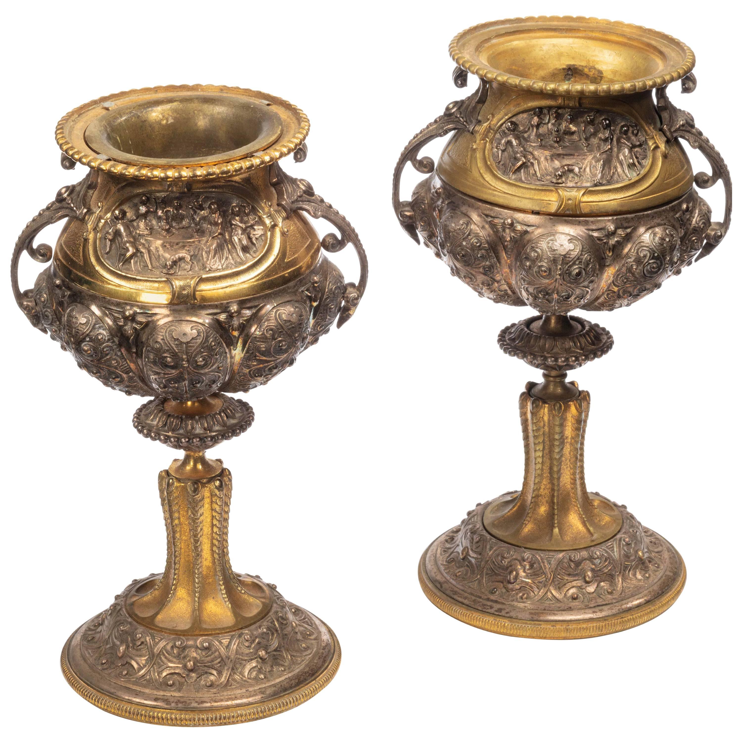 Pair of Well-Cast Bronze and Gilt Bronze Vases