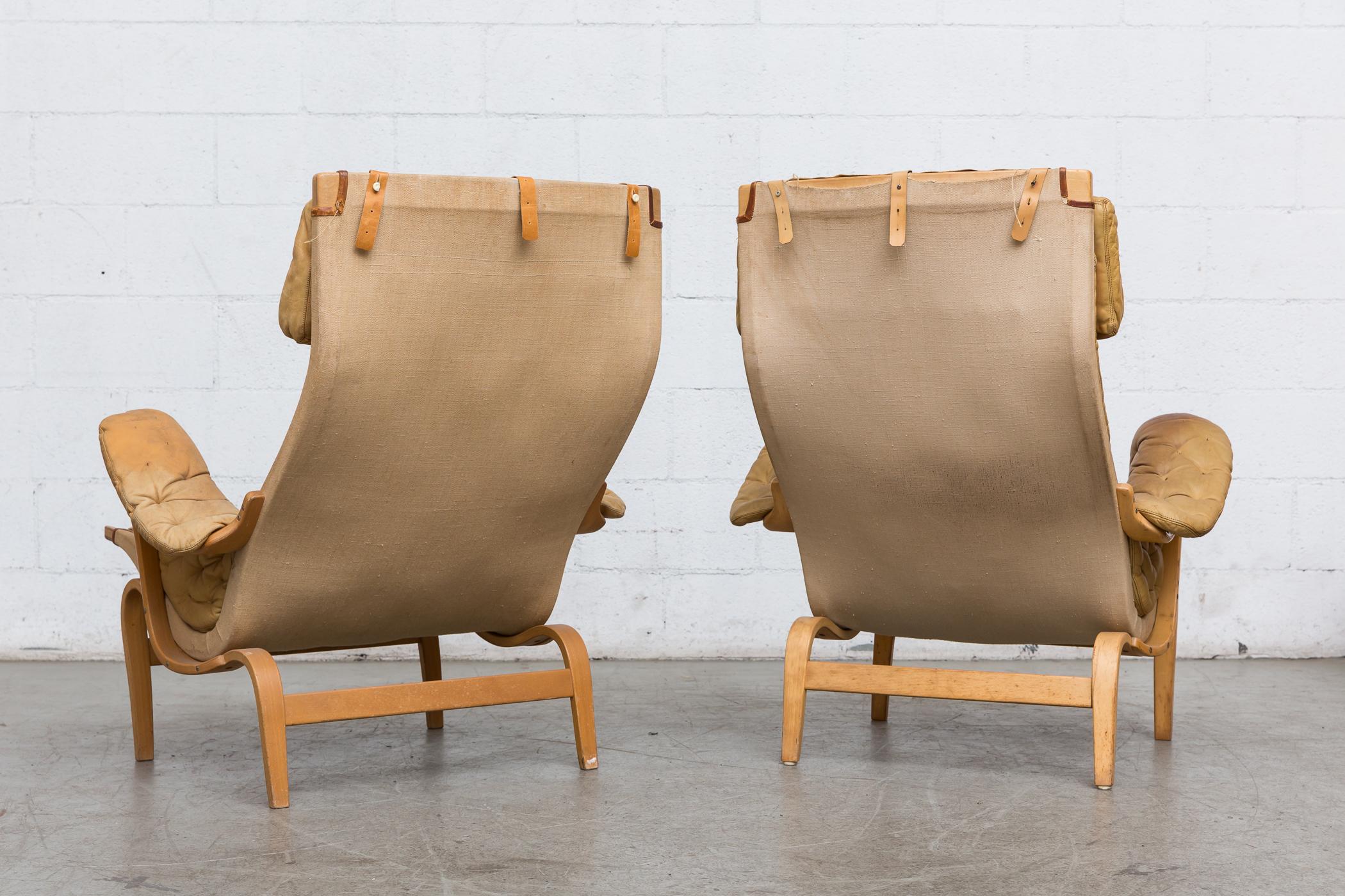Mid-Century Modern Pair of Well Used 'Pernilla' Chairs by Bruno Mathsson
