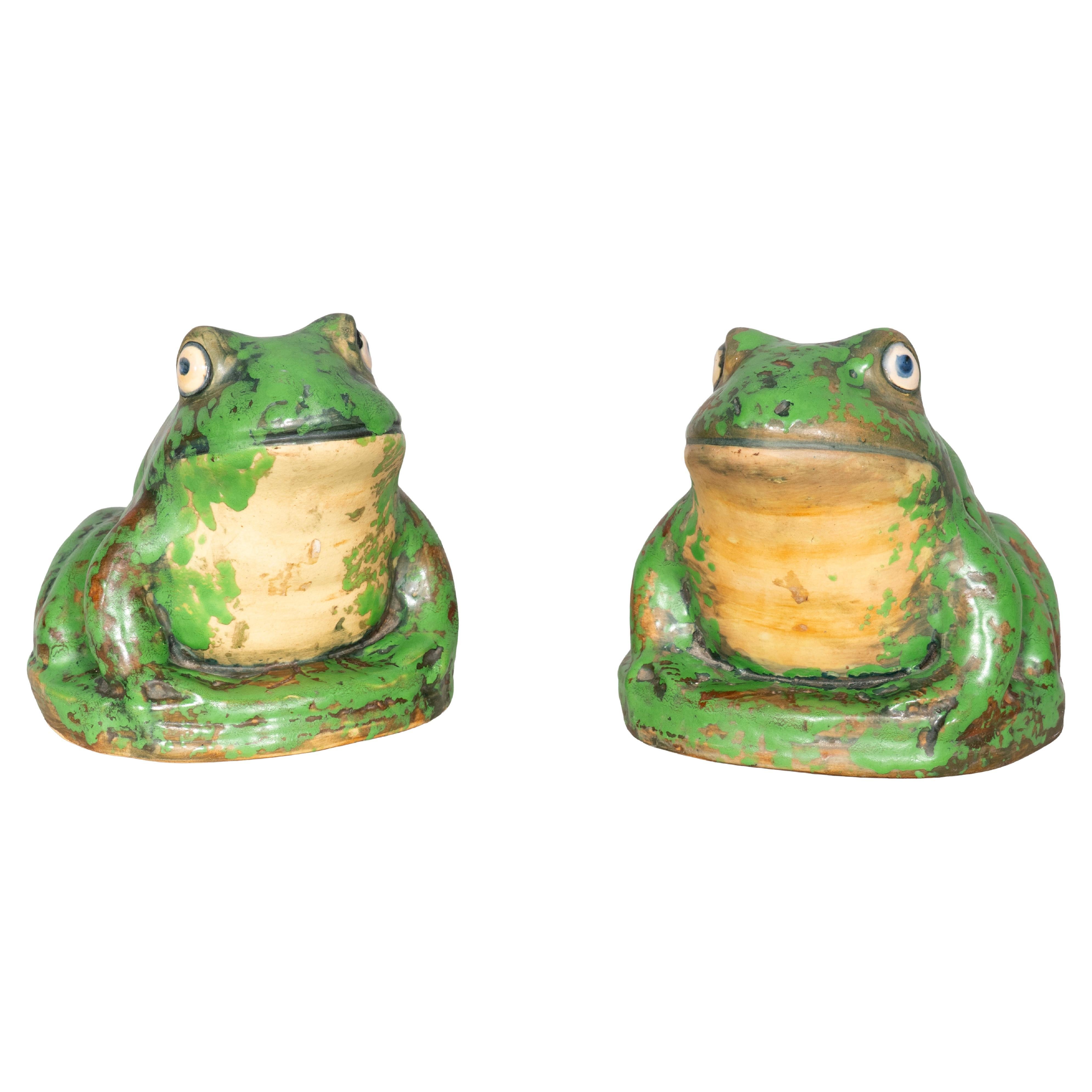 Pair Of Weller Pottery Frogs