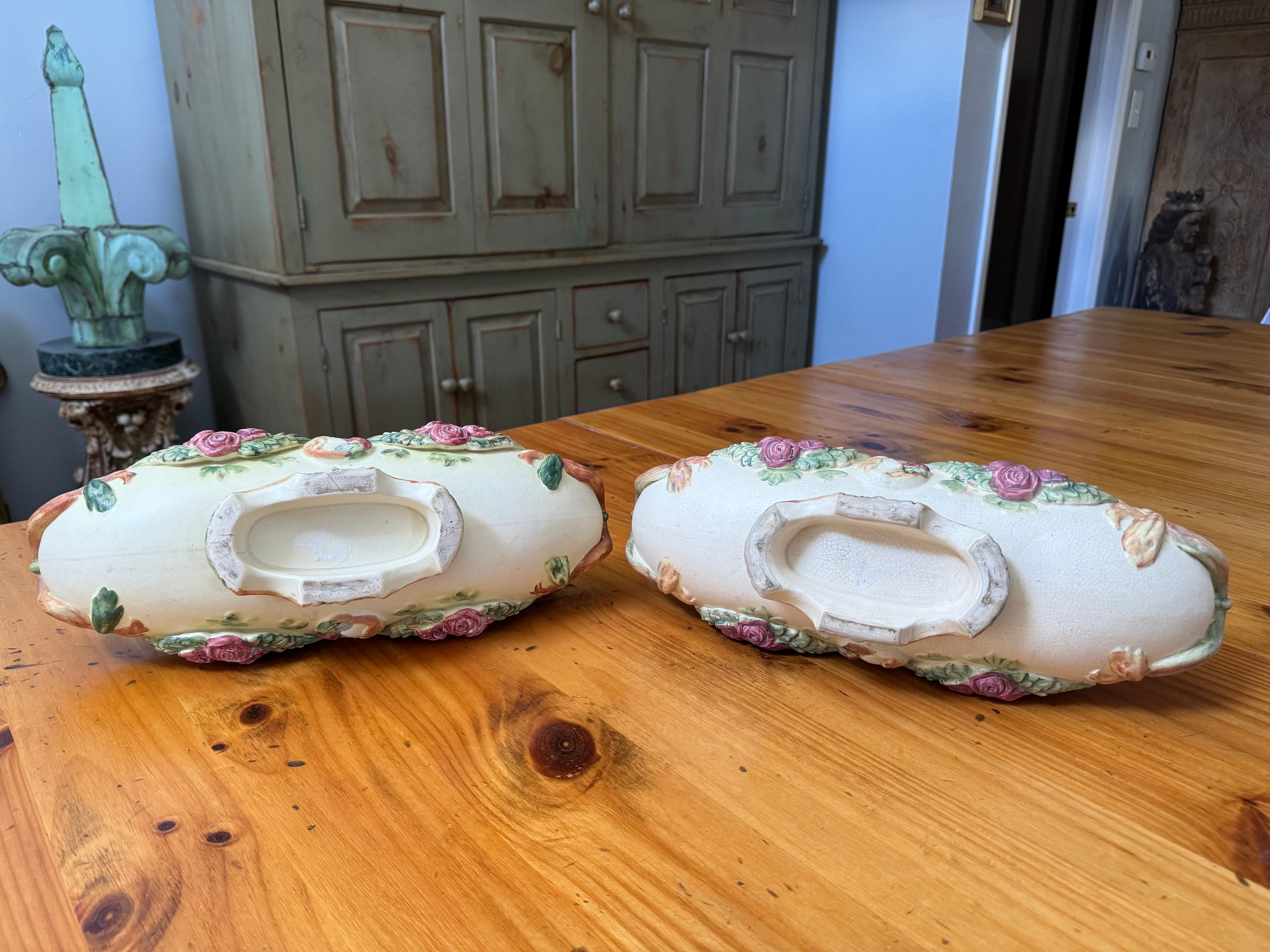 Paire de compotes ou jardinières Weller Roma Rose en vente 8