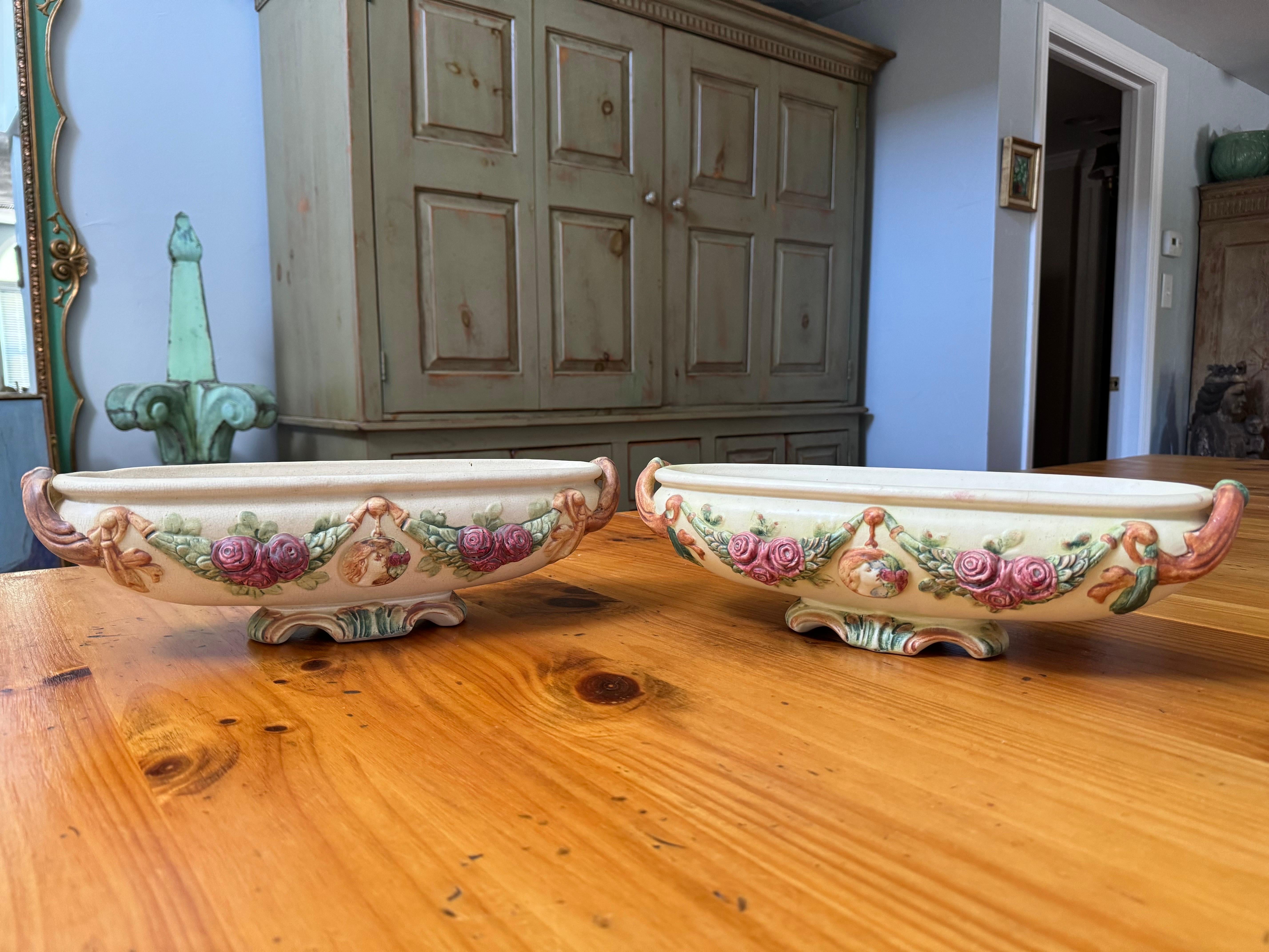 Art nouveau Paire de compotes ou jardinières Weller Roma Rose en vente