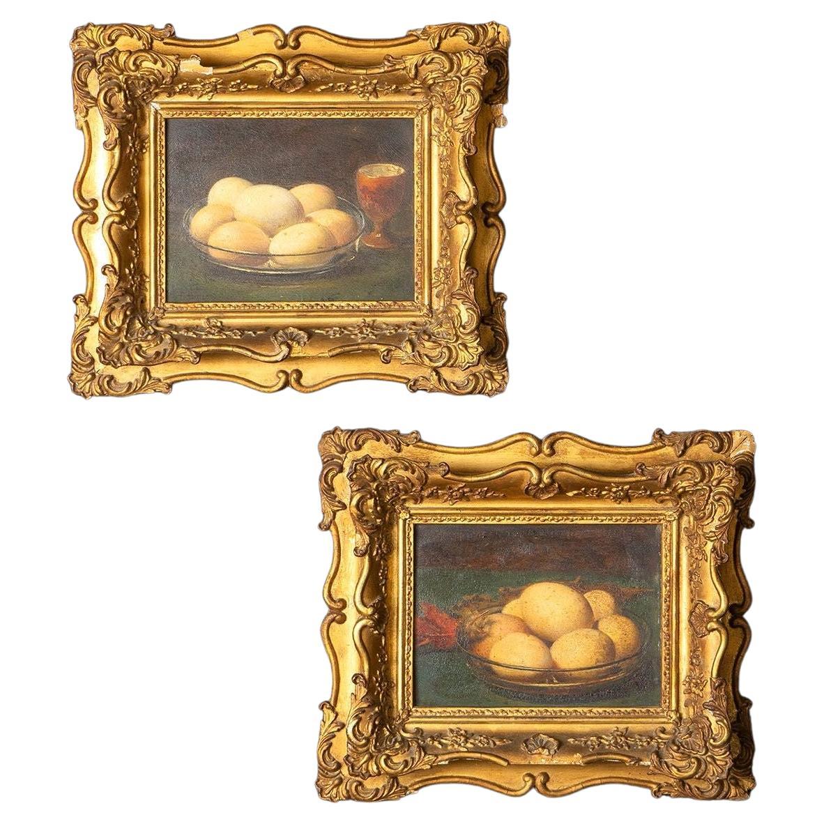 Pair of Antique Egg Still Life Oil Paintings by George Frederick Harris, 1900s