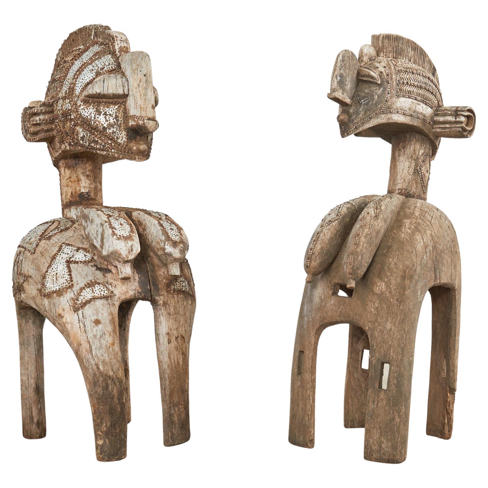 Pair of West African Baga Nimba Carved Fertility Mask Sculptures For Sale