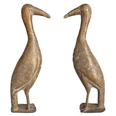 Paire d'oiseaux d'Afrique de l'Ouest en bronze coulé