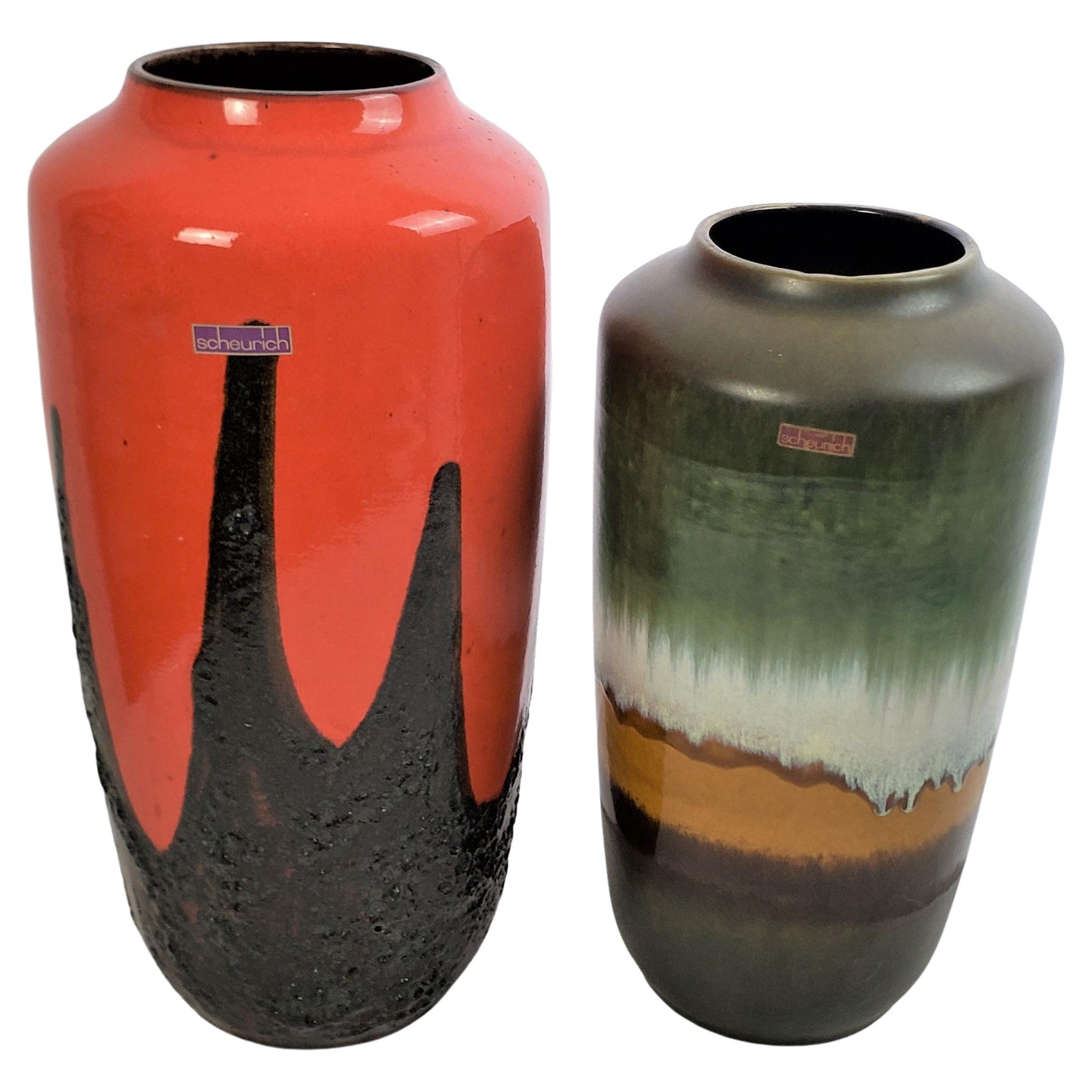 Pair of West German Mid-Century Modern Scheurich Signed Ceramic Floor Vases