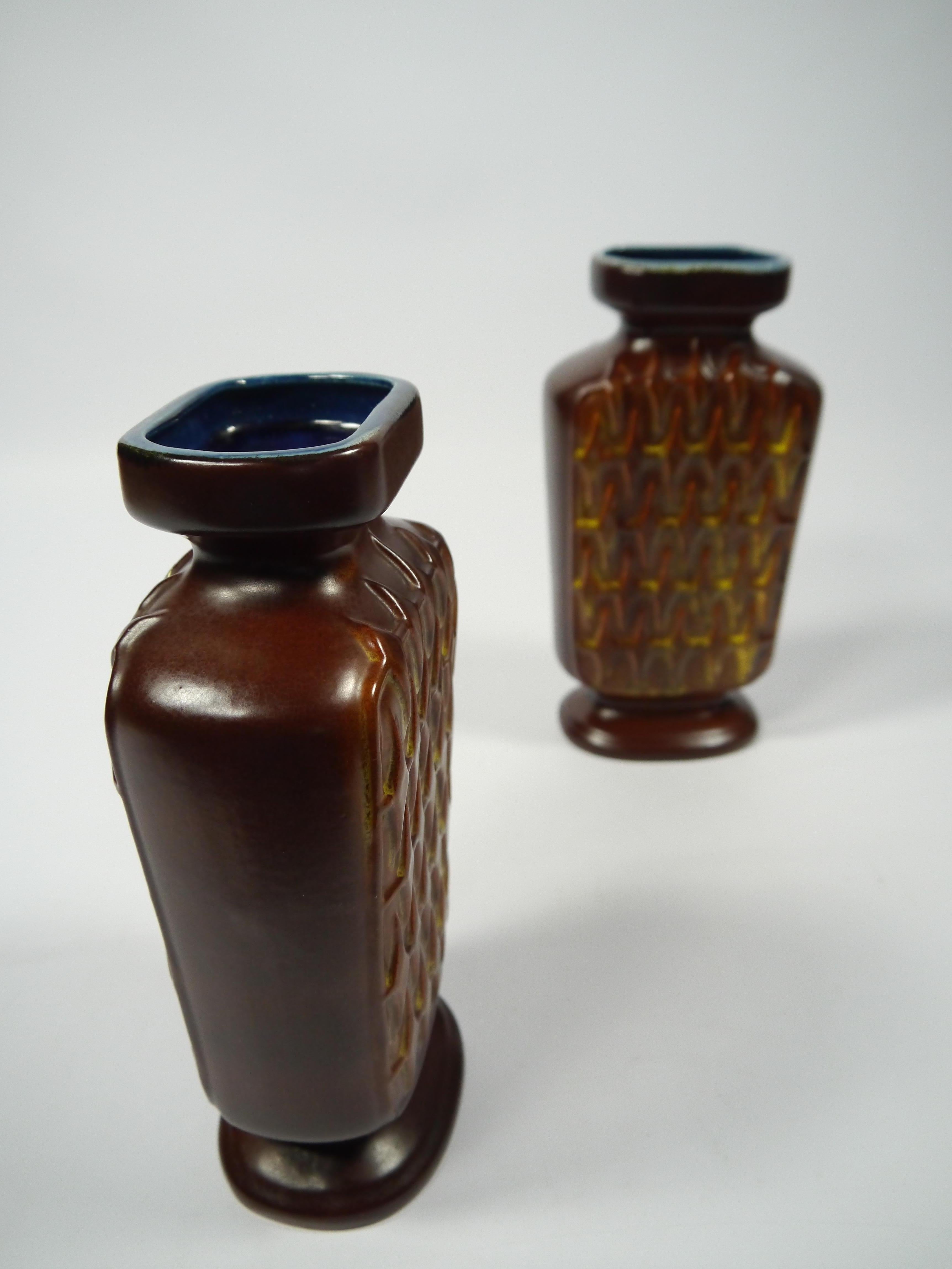 Vernissé Paire de vases en poterie d'Allemagne de l'Ouest par ebelacker Keramik, Allemagne, années 1950 en vente