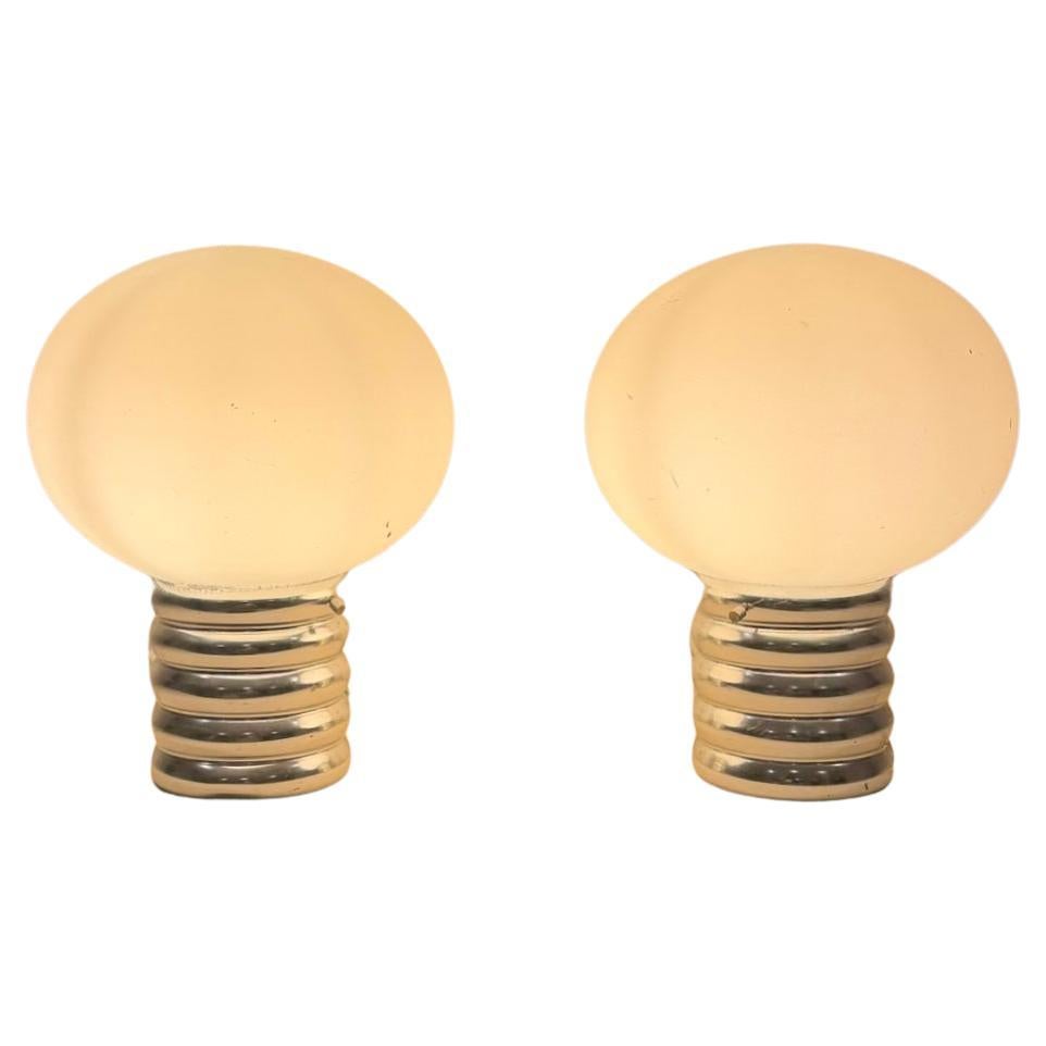 Pair of West German Space Age Opaline Glass Globe Table Lamps, Circa 1960s