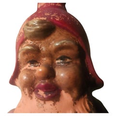 Paire de nains de jardin en terre cuite d'Allemagne de l'Ouest avec peinture d'origine partielle C 1960