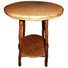 Paire de tables d'appoint vintage en bambou et rotin des Antilles