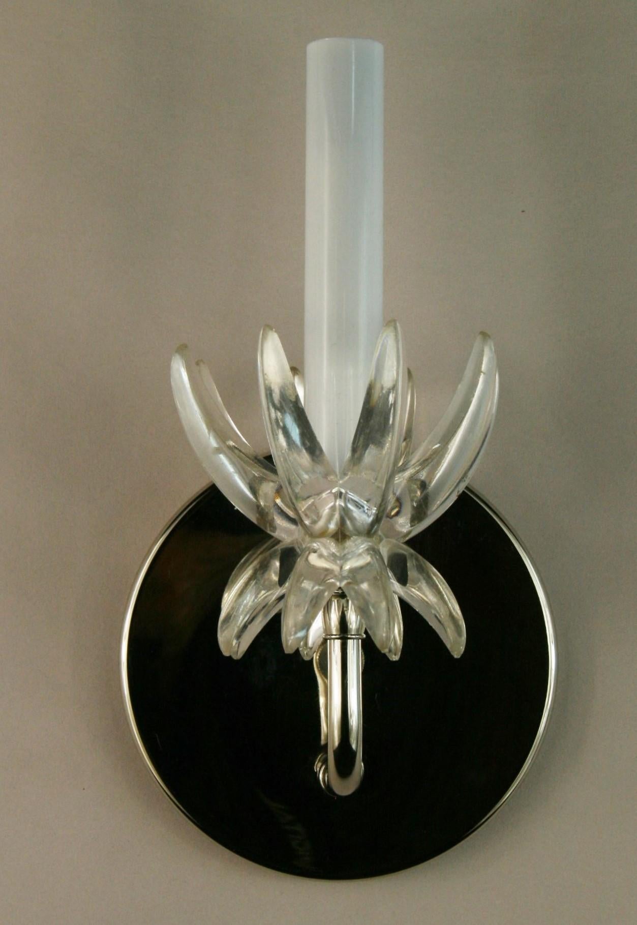 Pair of Western Germany Midcentury Acrylic and Nickel Sconces In Good Condition For Sale In Douglas Manor, NY