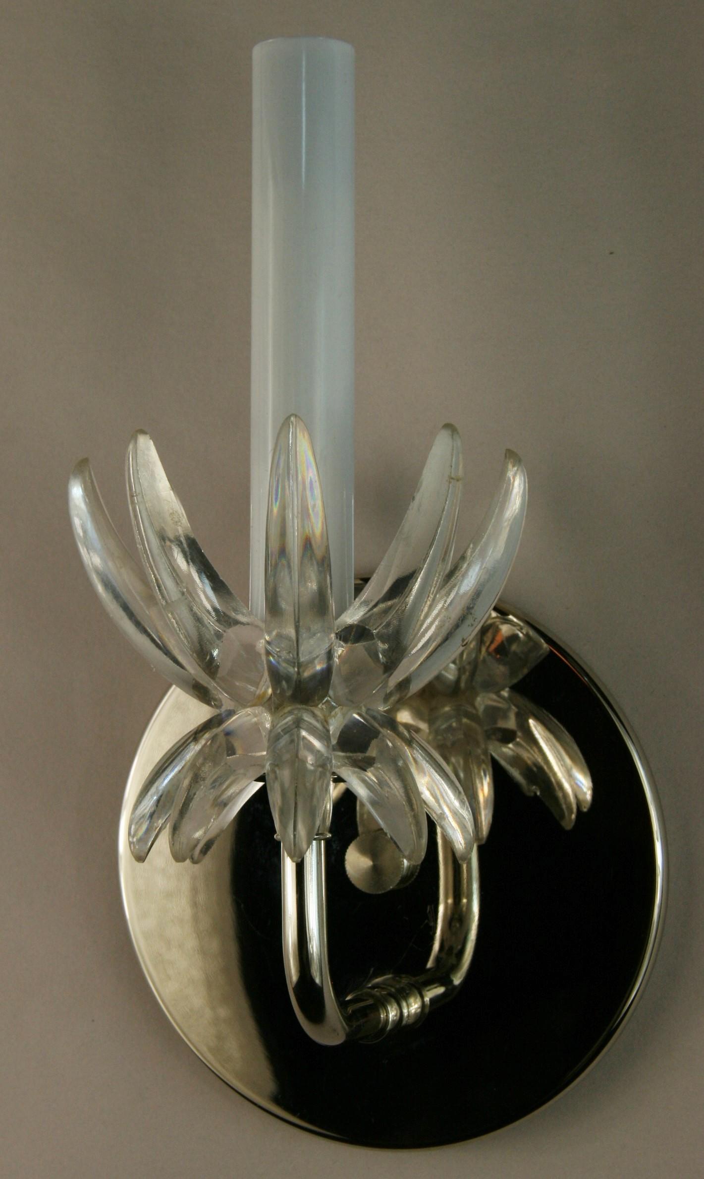 Mid-20th Century Pair of Western Germany Midcentury Acrylic and Nickel Sconces For Sale