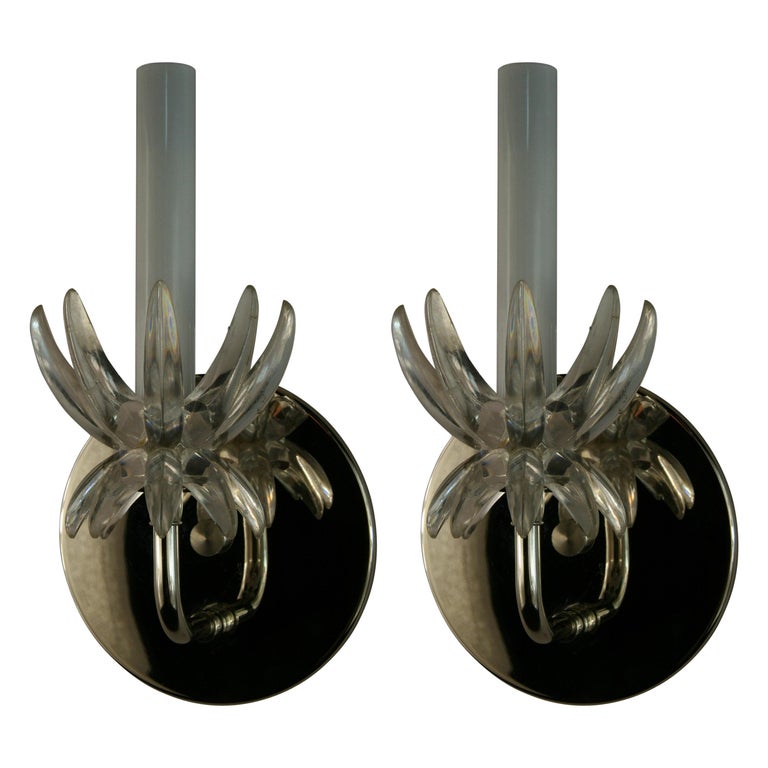 Pair of Western Germany Midcentury Acrylic and Nickel Sconces For Sale
