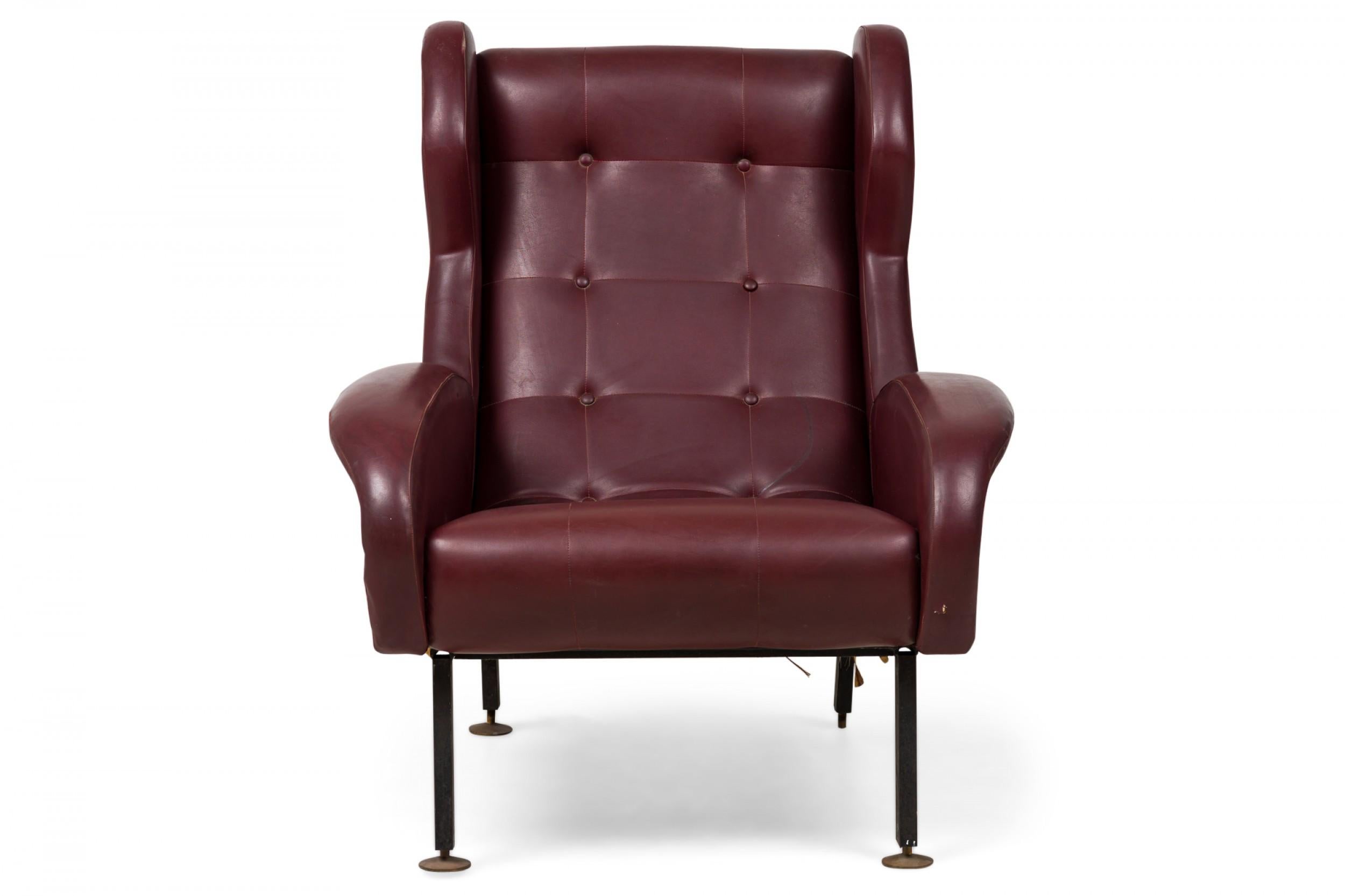 Mid-Century Modern Pair of Westnofa Norwegian Burgundy Leather Upholstered Wing Armchairs For Sale
