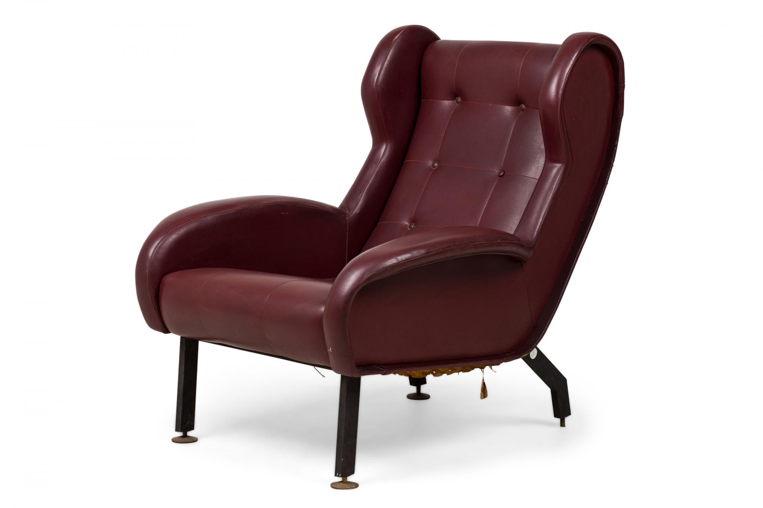 Unknown Pair of Westnofa Norwegian Burgundy Leather Upholstered Wing Armchairs For Sale